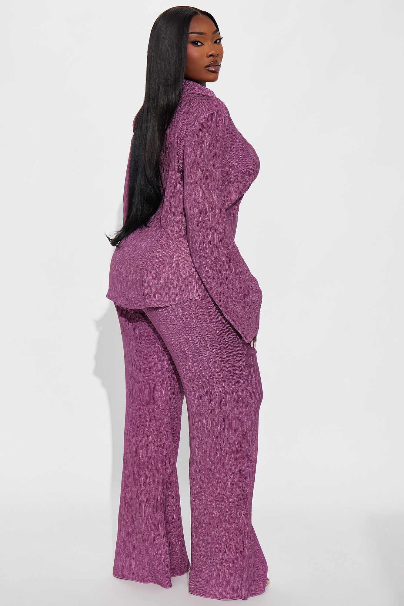 Leah Plisse Pant Set - Plum