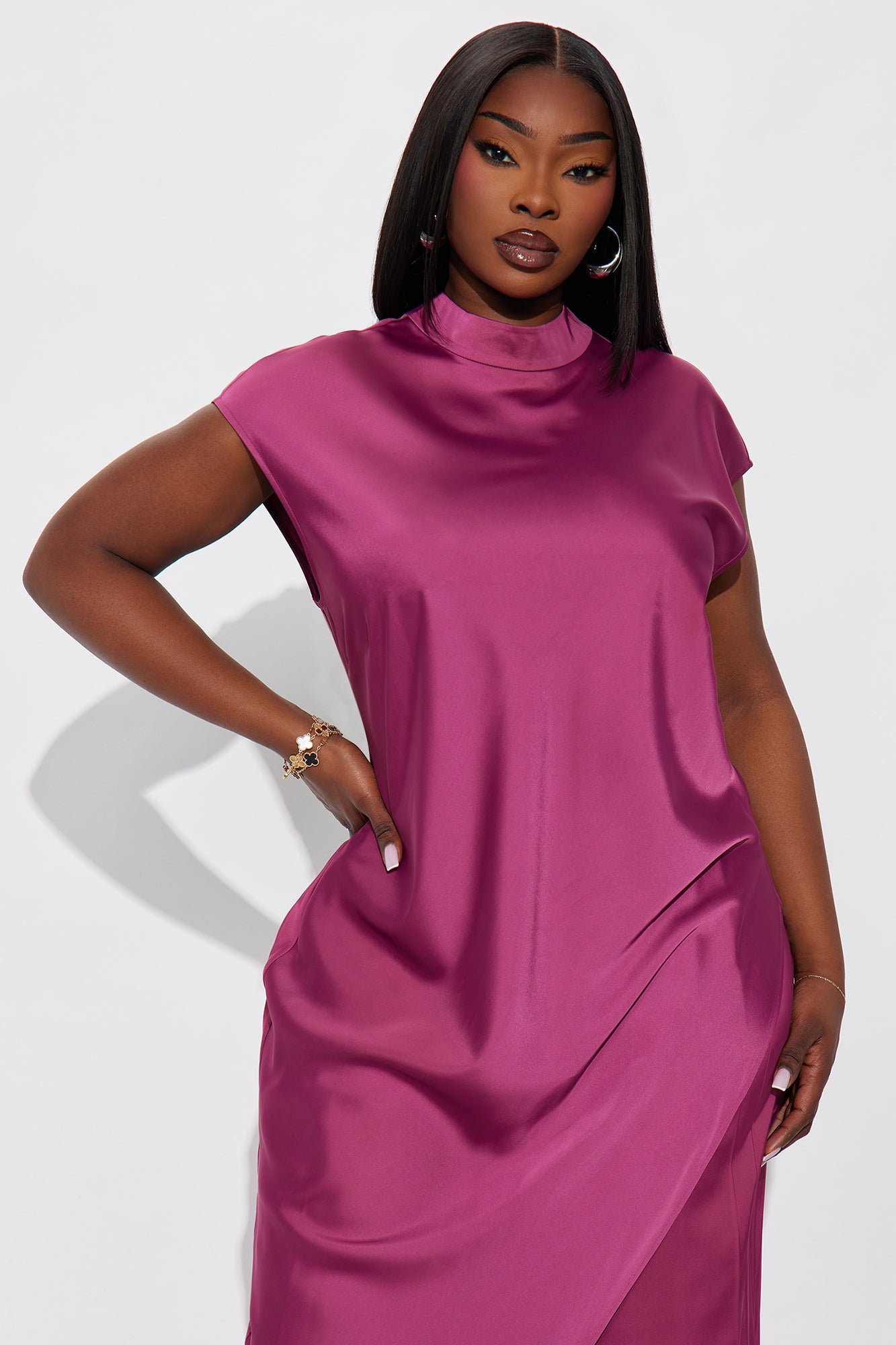 Camille Asymmetrical Satin Pant Set - Plum
