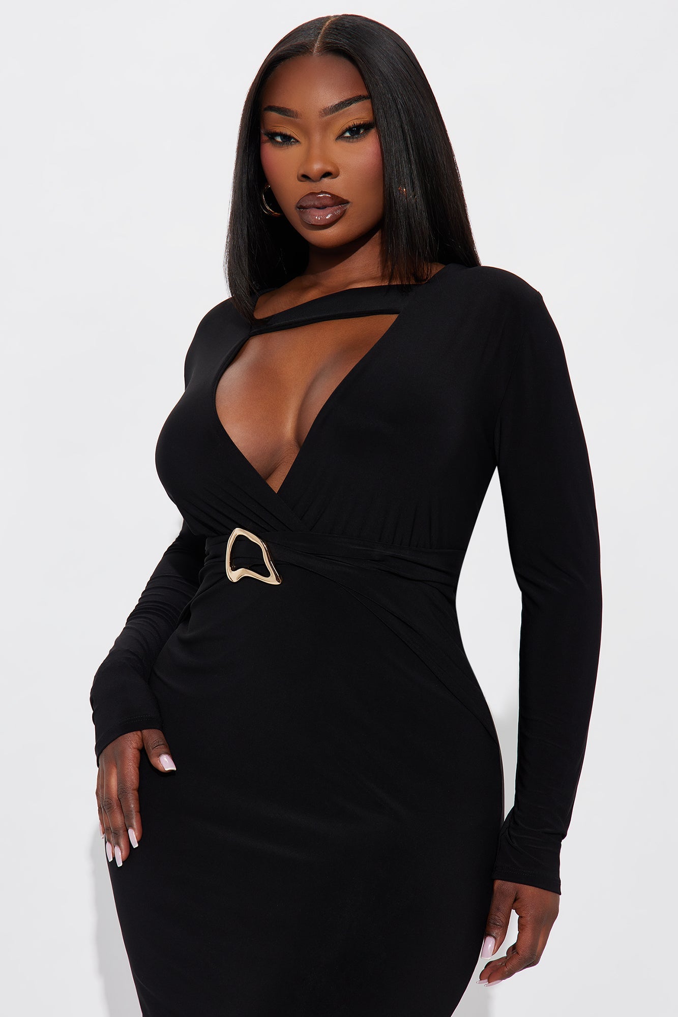 Nora Cut Out Midi Dress - Black