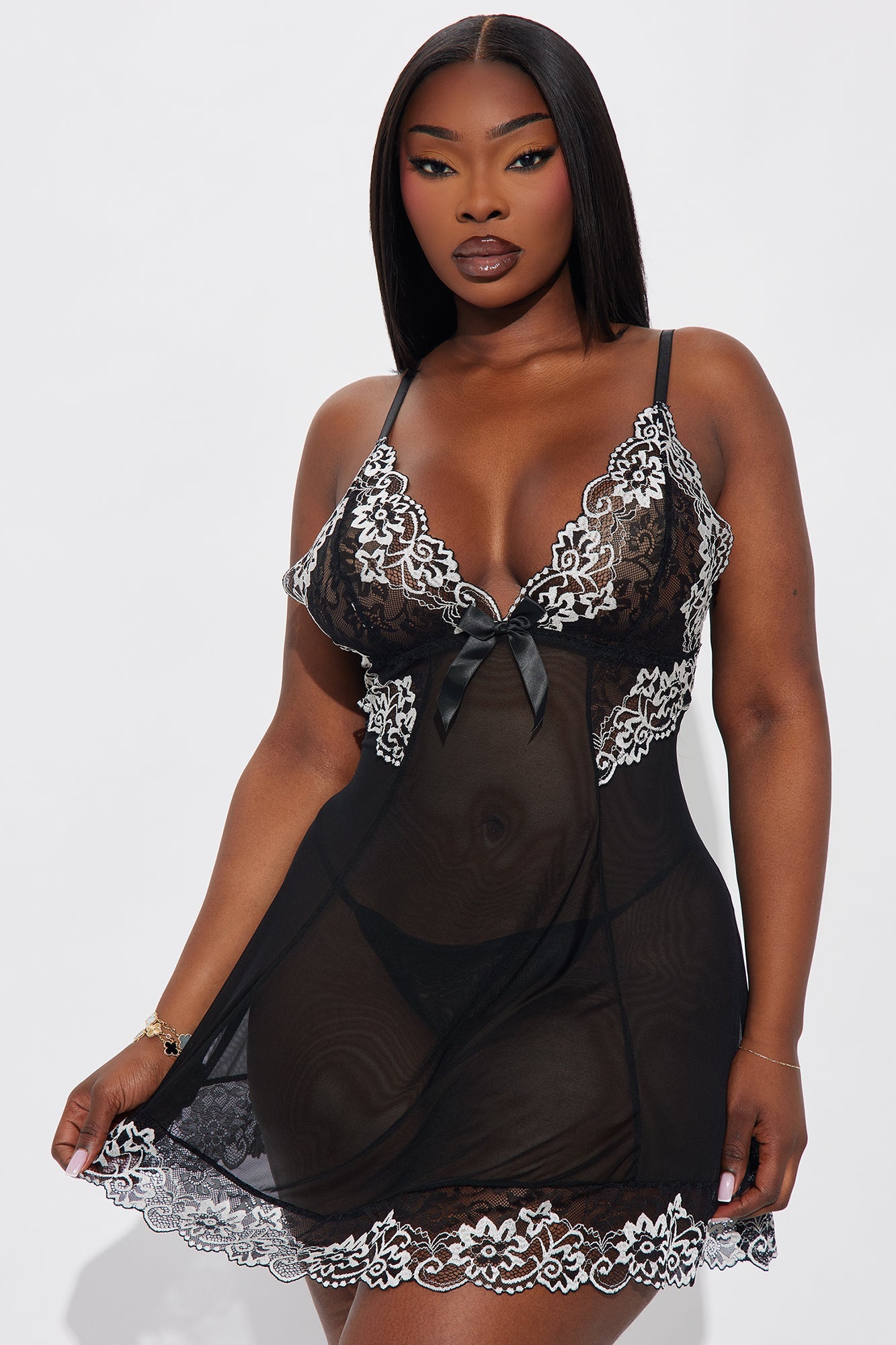 Alexia Mesh Lace Babydoll - Black/Silver