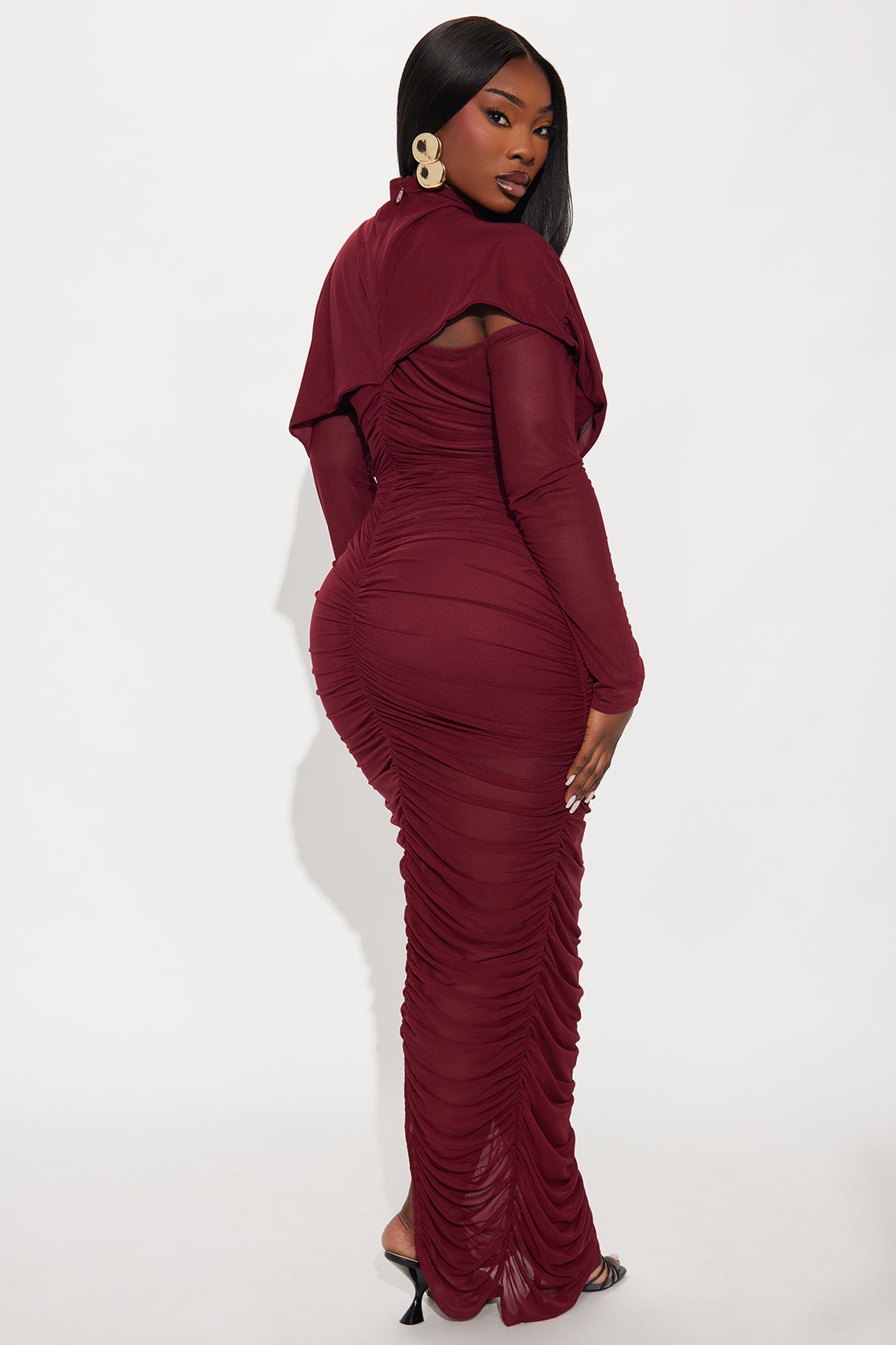 Tongue Tied Ruched Maxi Dress - Burgundy