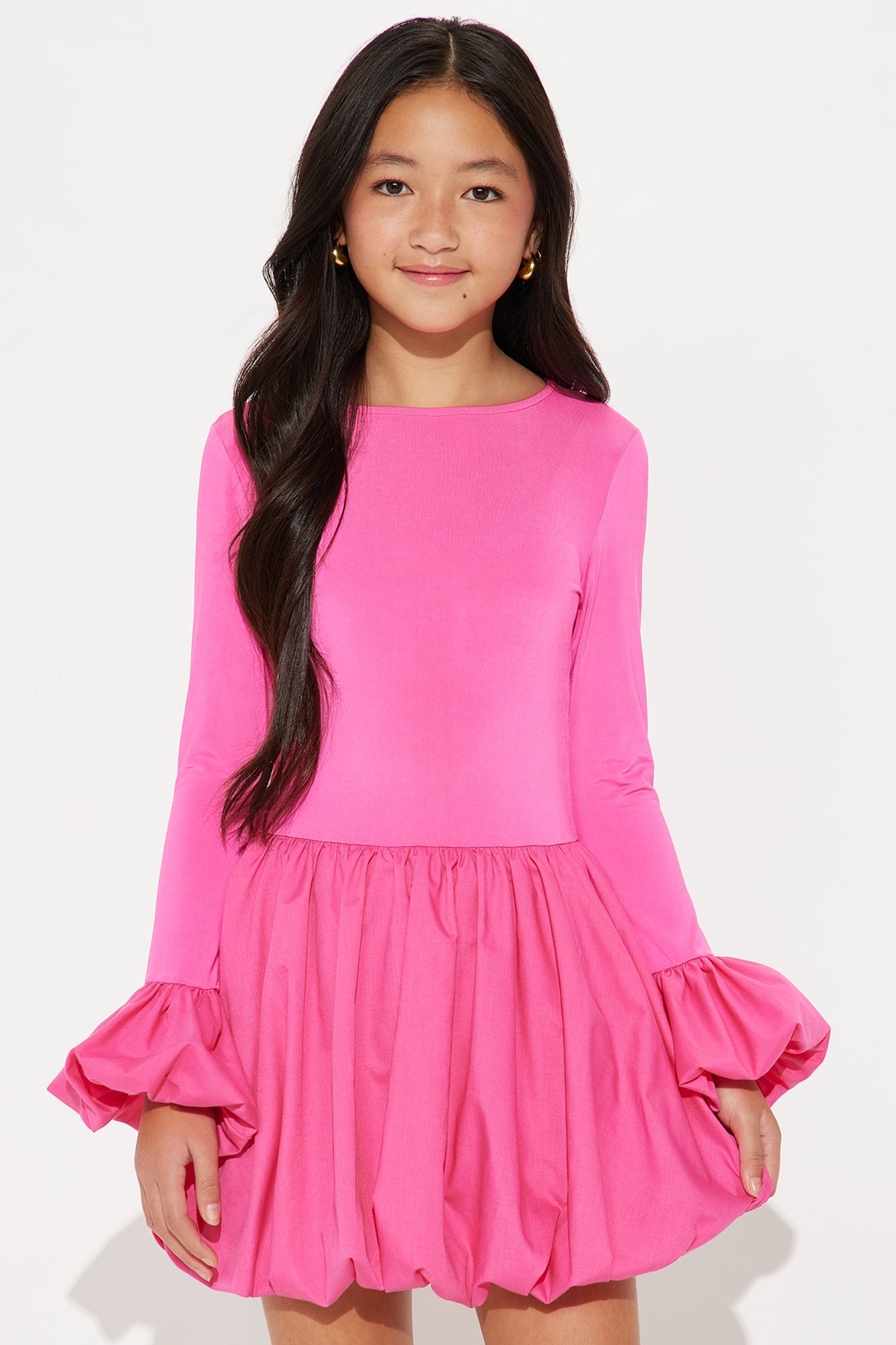 Mini Jillian Puff Sleeve Bubble Mini Dress - Fuchsia