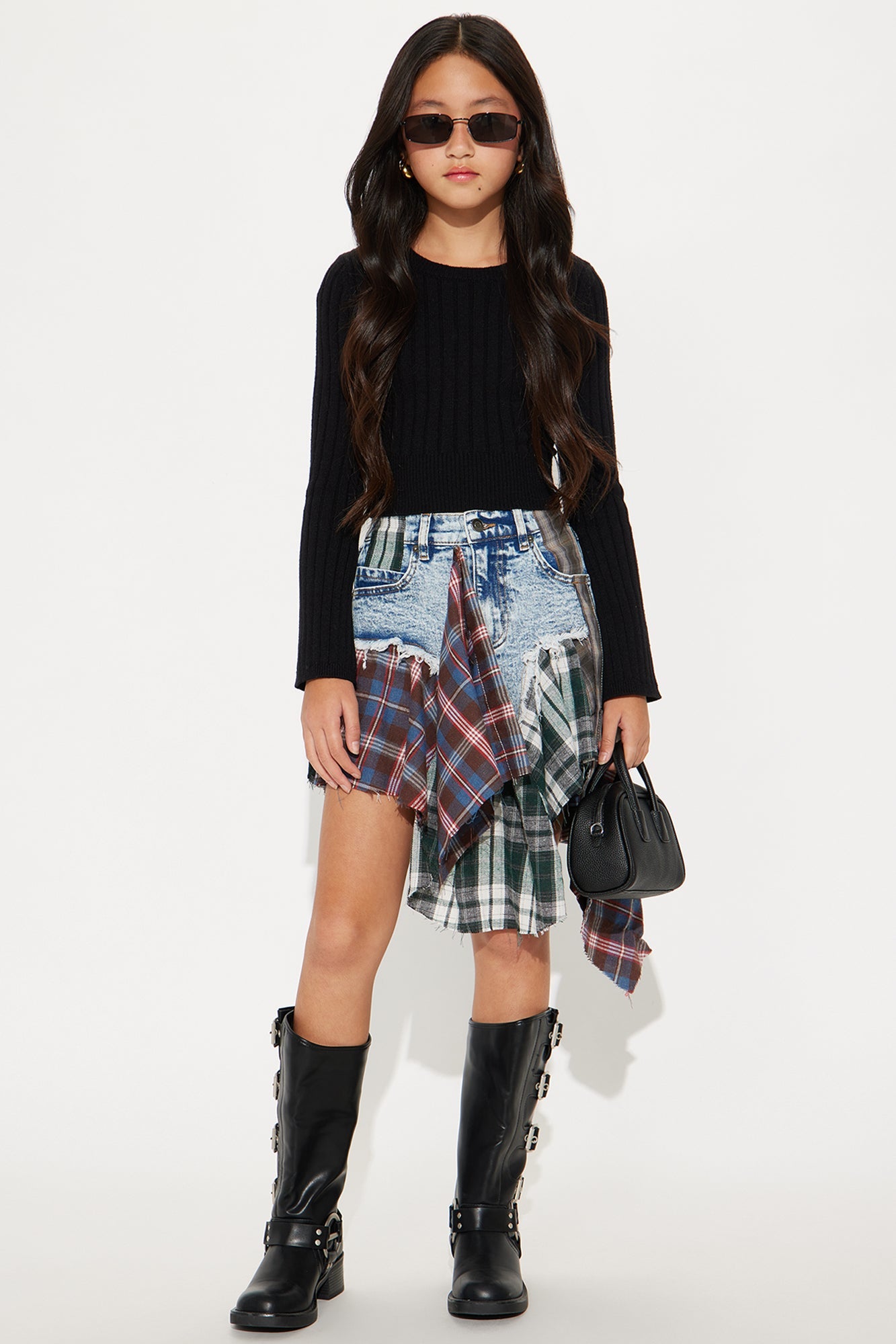 Mini Too Rad In Plaid Skirt - Medium Wash