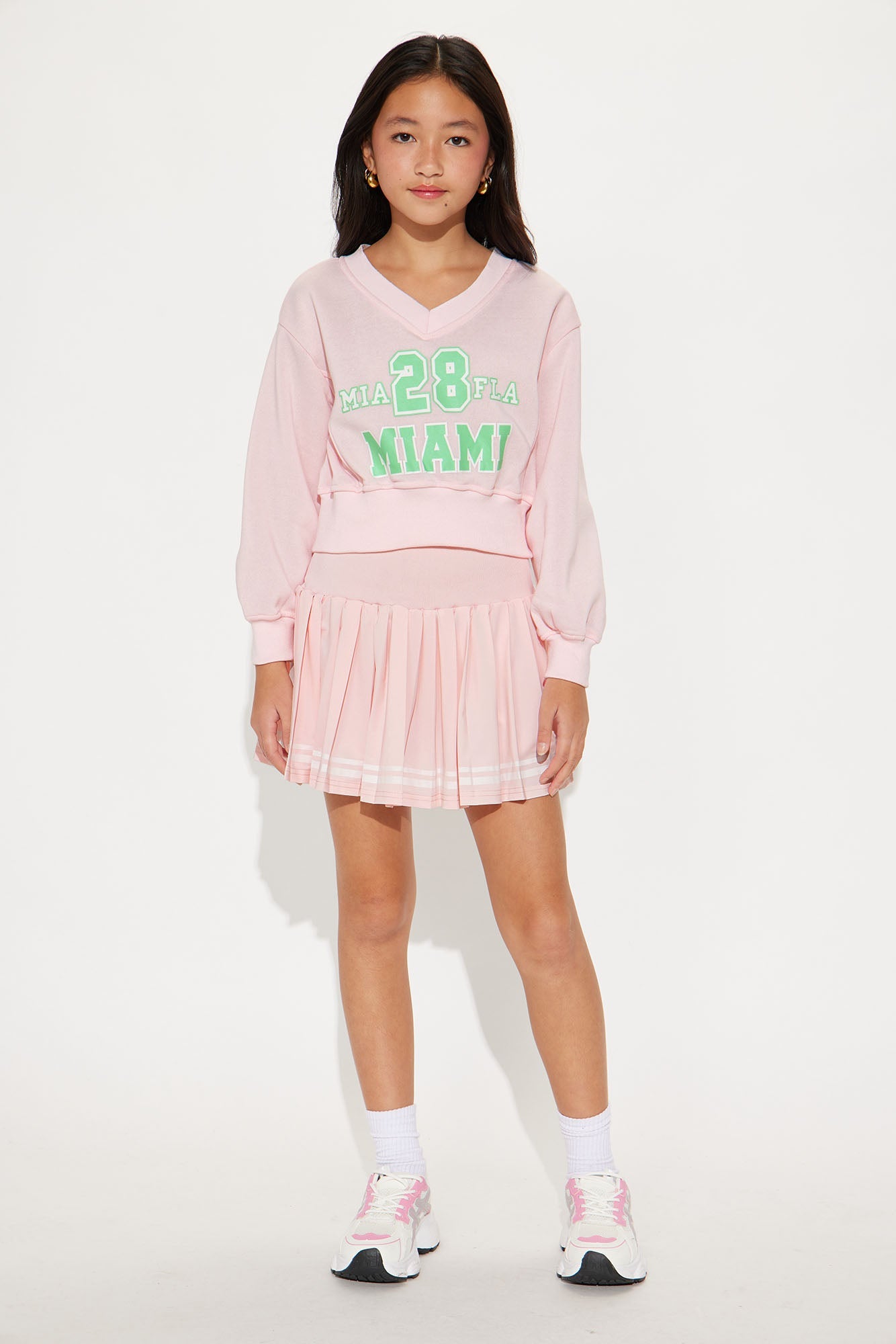Mini Sporty And Preppy Skirt Set - Pink