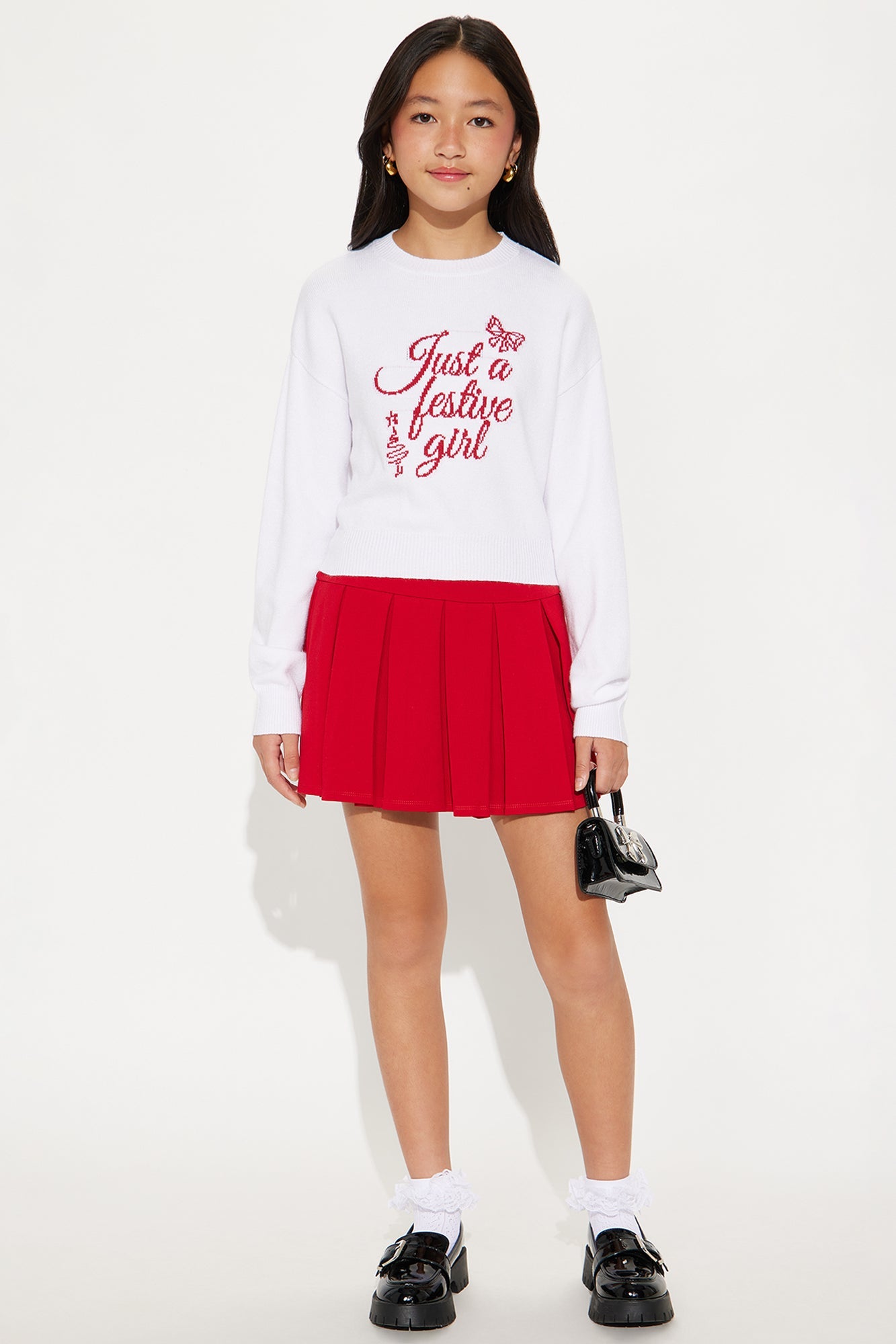 Mini Just A Festive Girl Sweater - White/combo