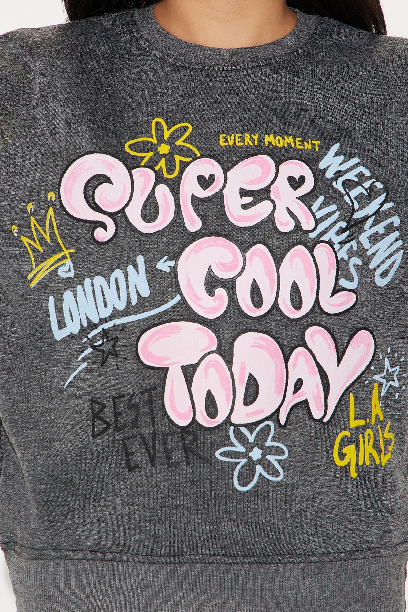 Mini Super Cool Today Crew Neck Sweatshirt - Charcoal