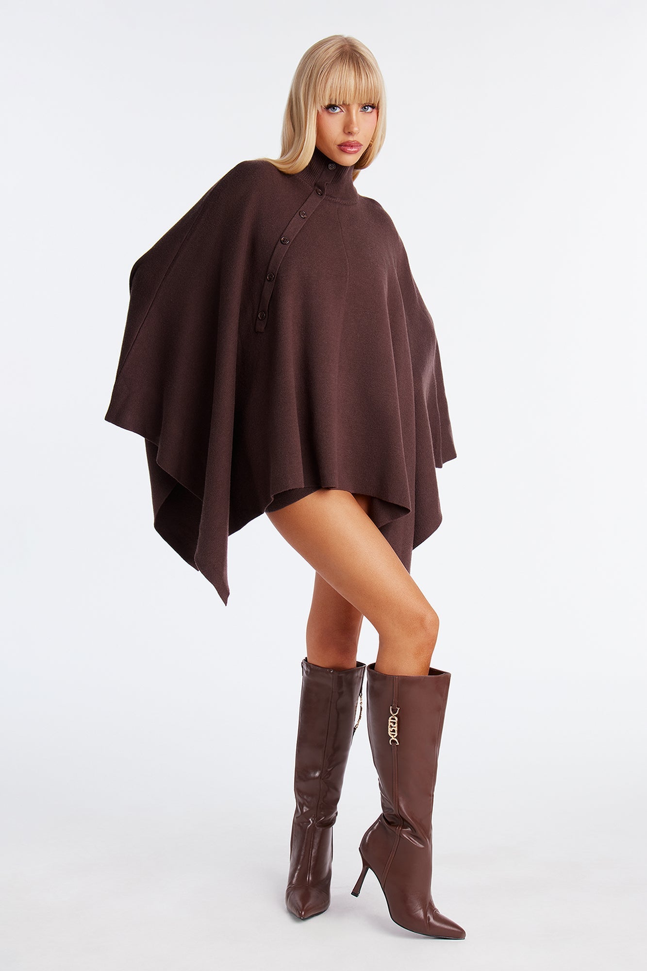 Weekend Rebel Sweater Cape Short Set - Chocolate