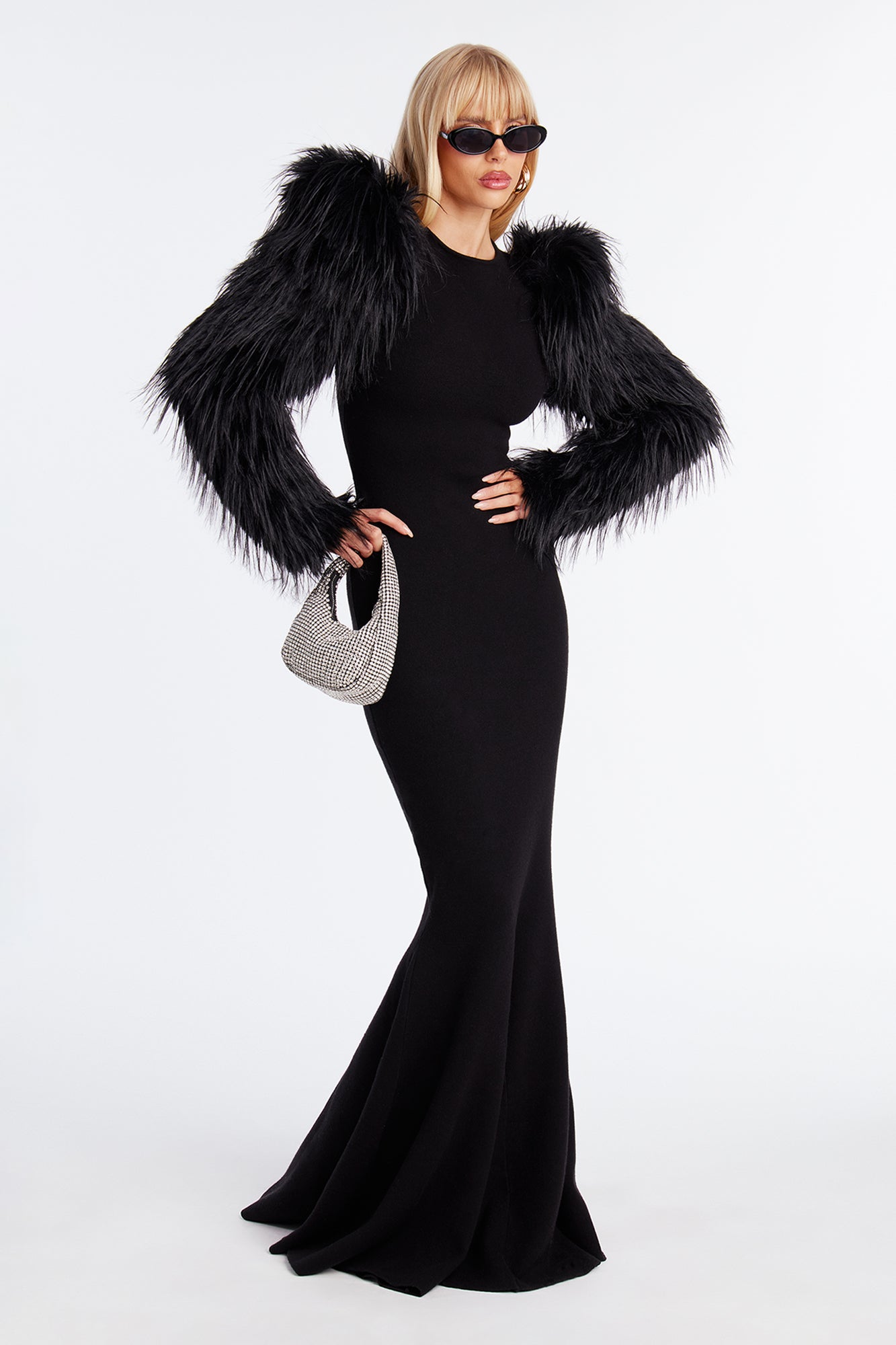 Diva Long Sleeve Maxi Gown - Black