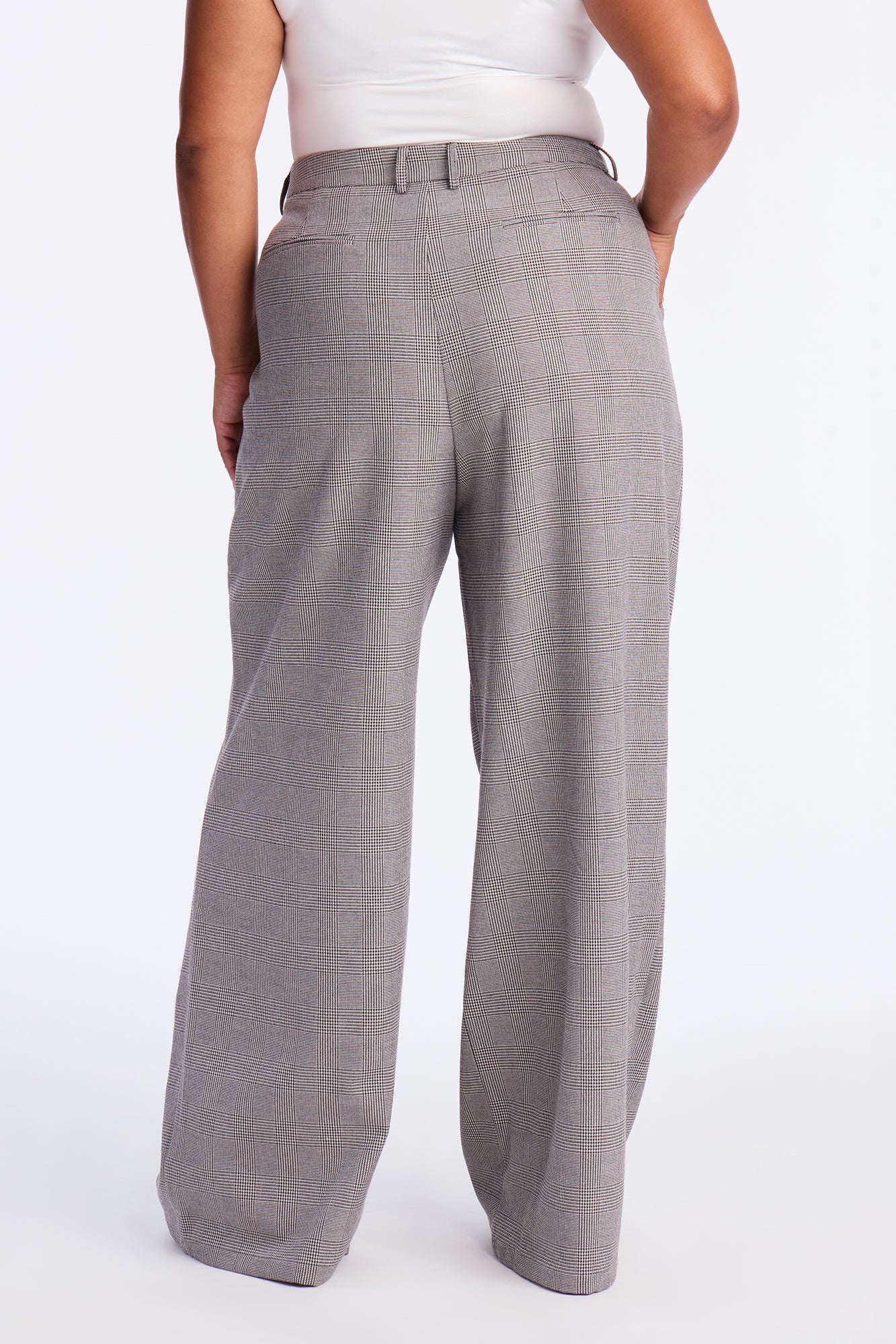 Clarissa Wide Leg Plaid Trouser Pants 33″ - Grey