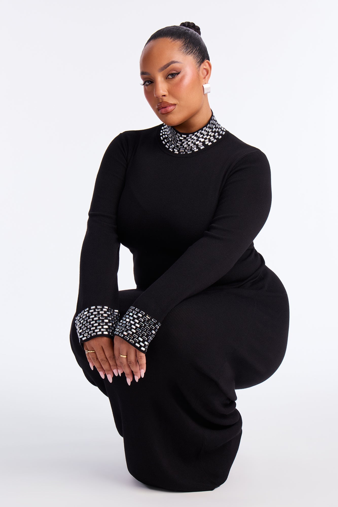 Doll Energy Embellished Maxi Dress - Black