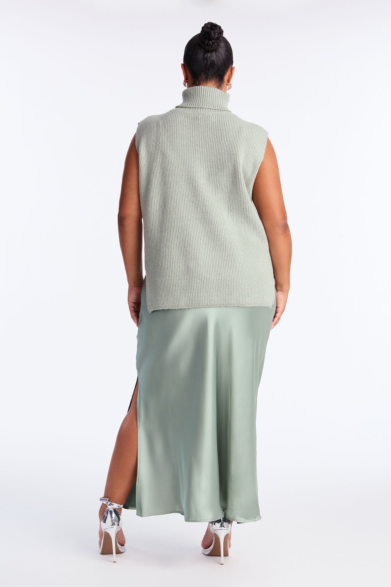 Always Sweet Satin Sweater Maxi Dress Set - Sage
