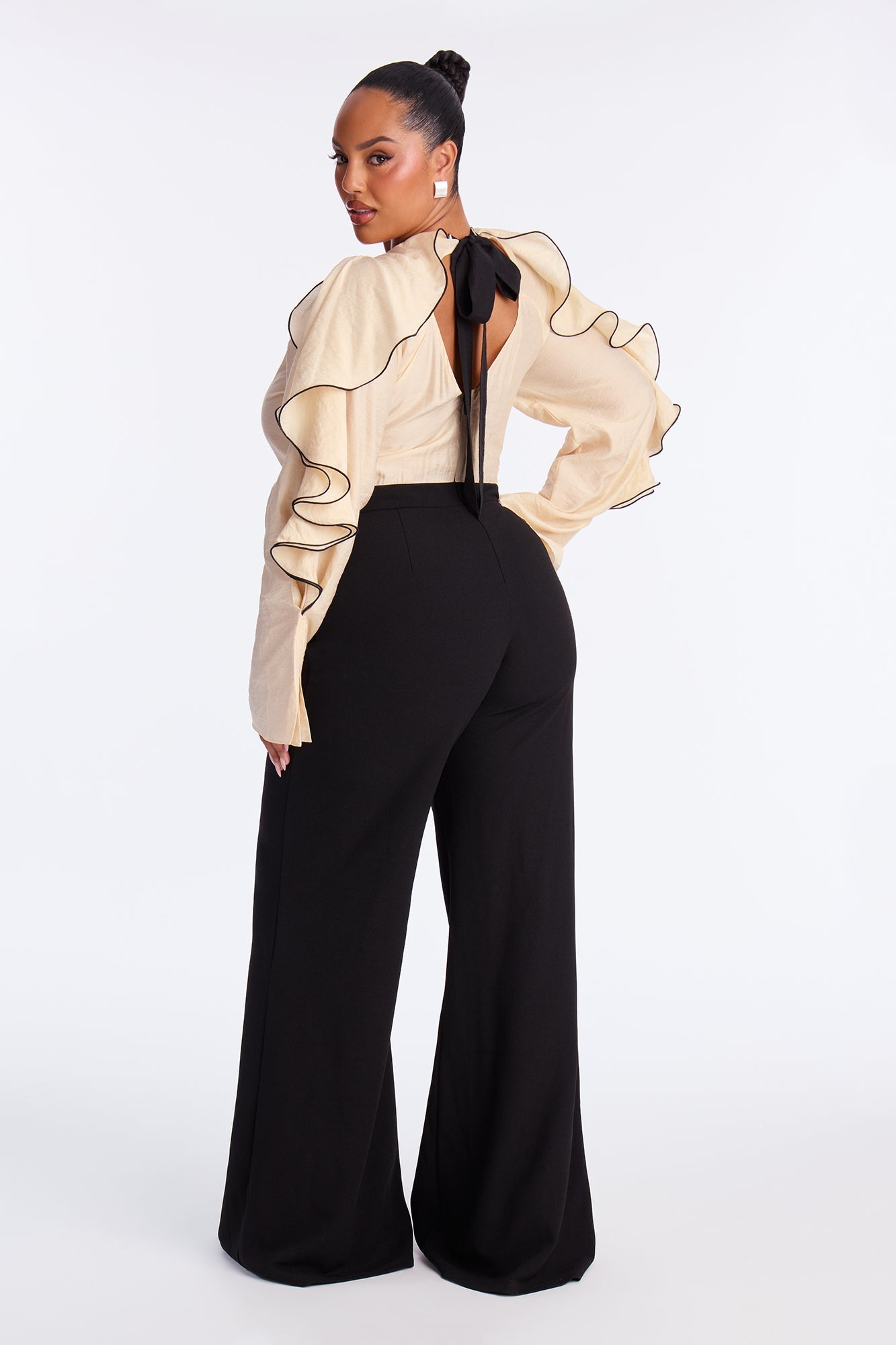 Rika Ruffle Wide Leg Jumpsuit - Black/combo