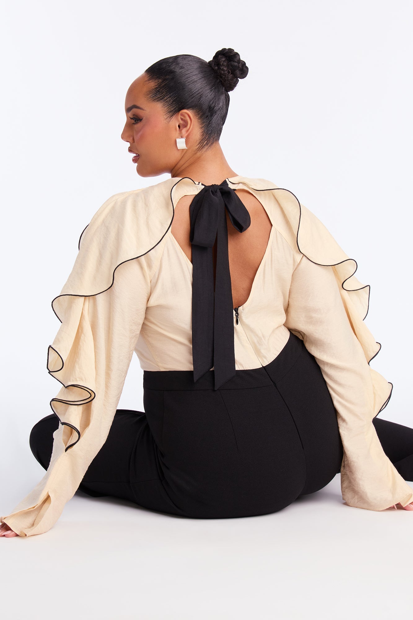 Rika Ruffle Wide Leg Jumpsuit - Black/combo