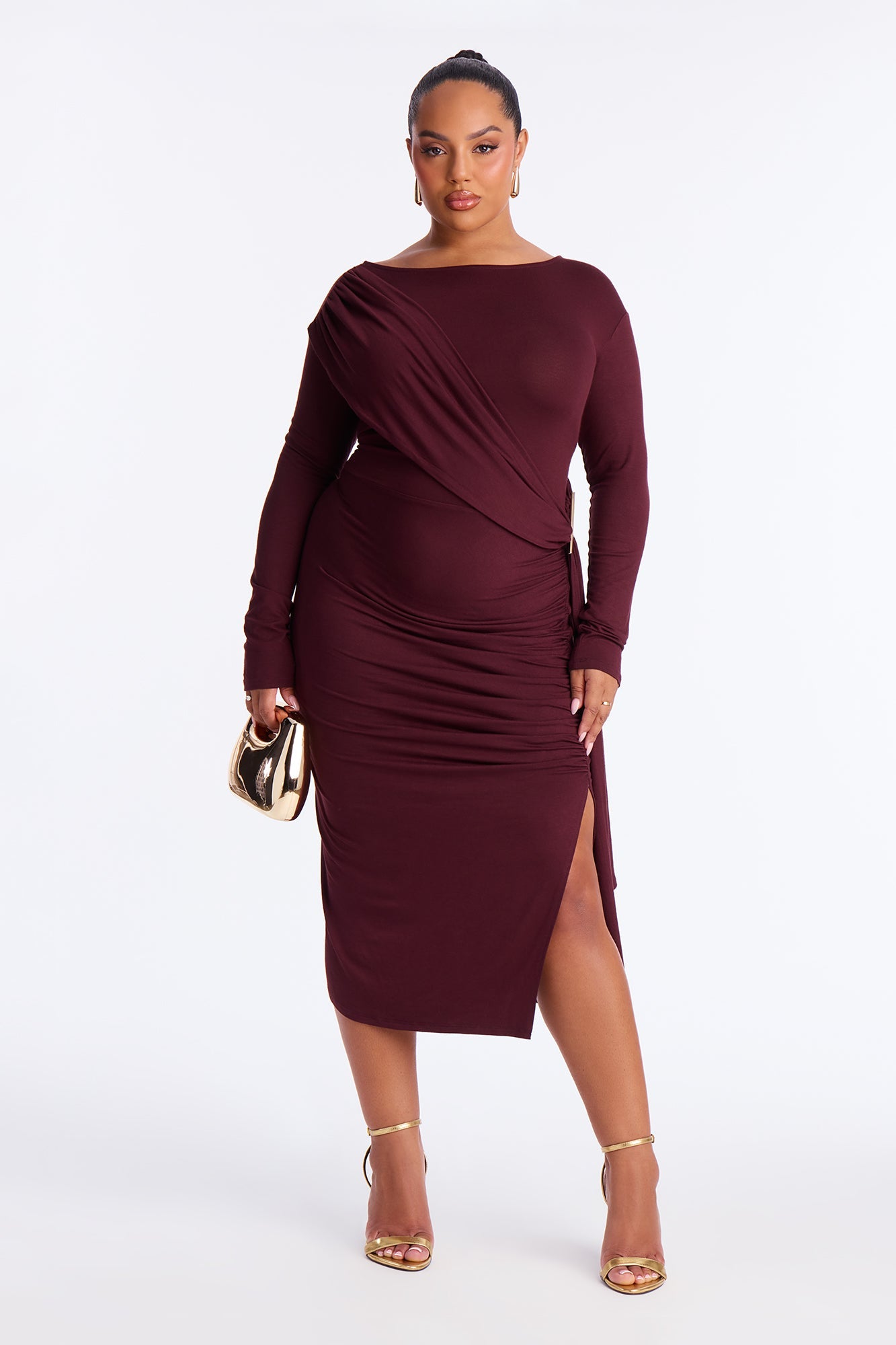 Kiara Draped Midi Dress - Chocolate