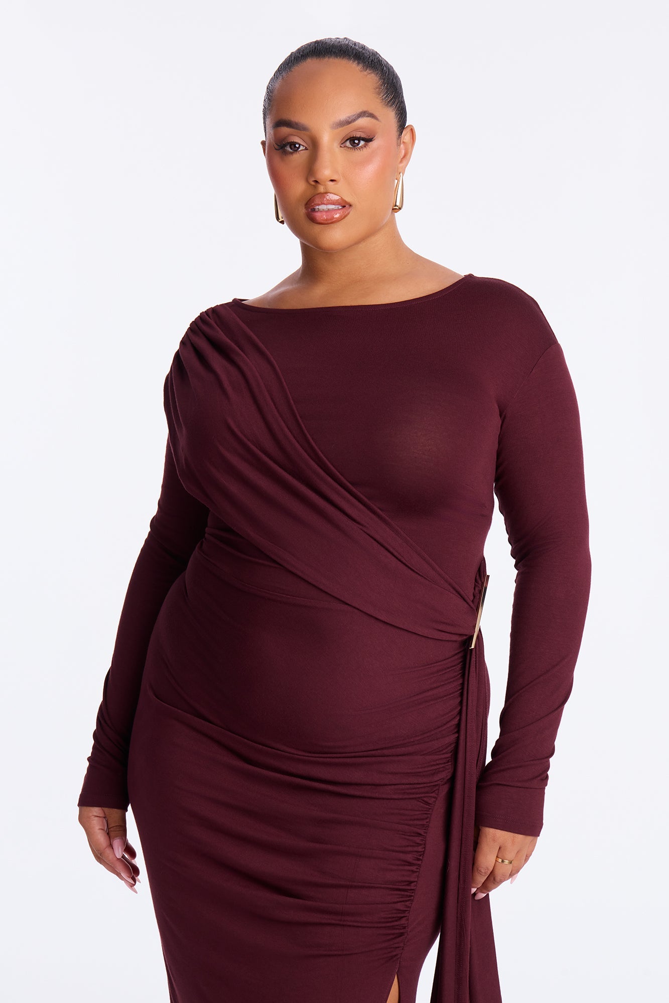 Kiara Draped Midi Dress - Chocolate