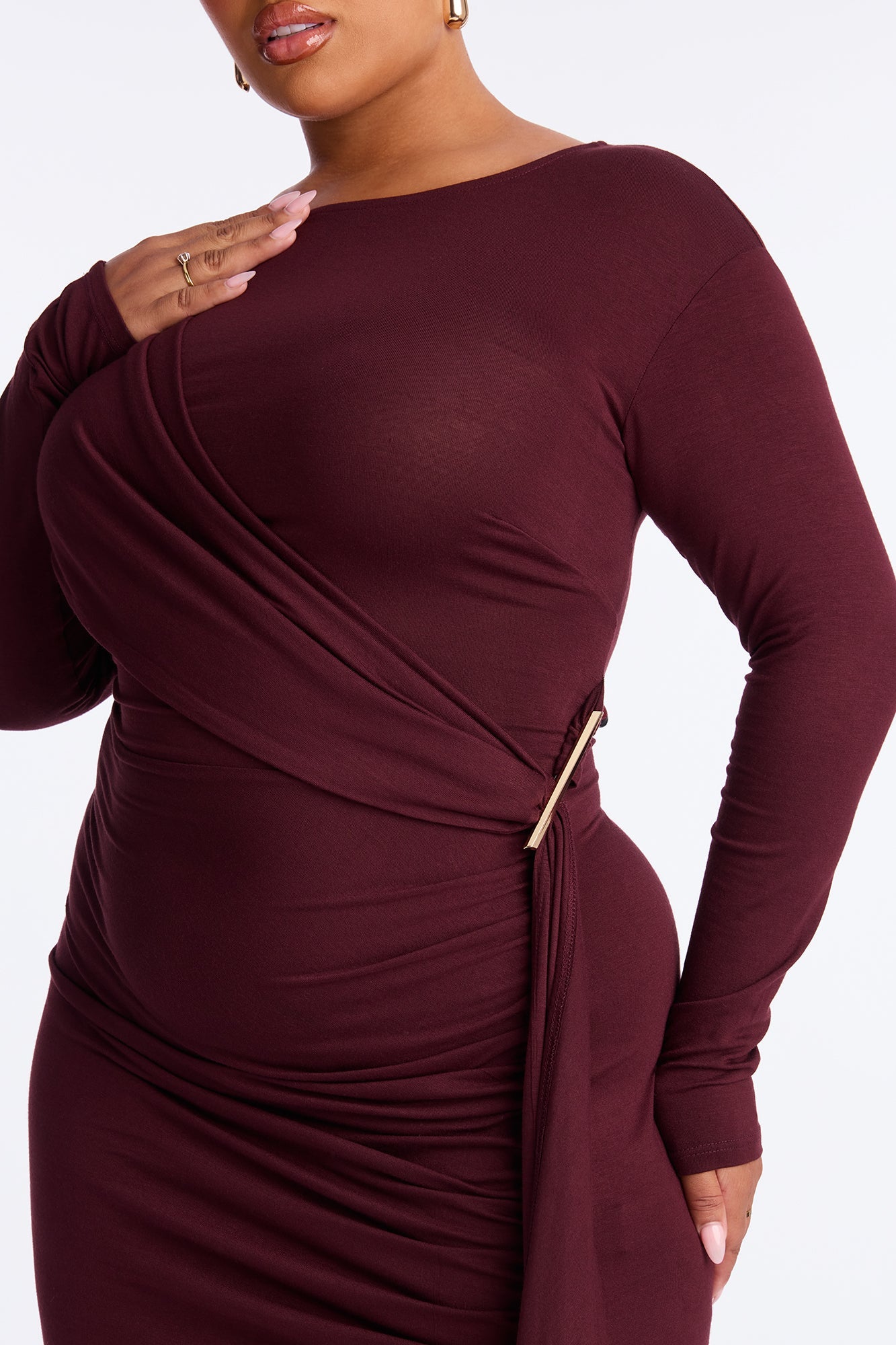 Kiara Draped Midi Dress - Chocolate