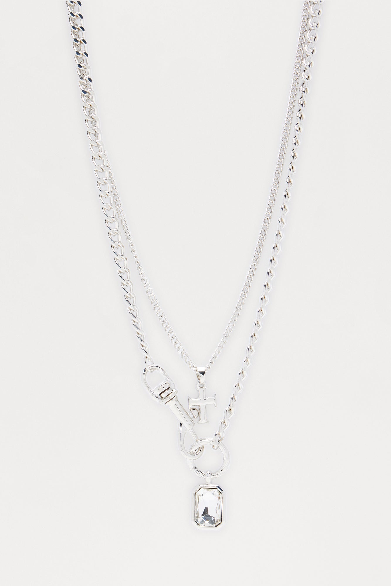 Clasp Closure Pendant Necklace Set - Silver