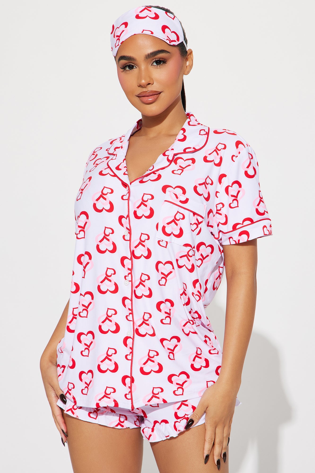 Love This Bed 3 Piece PJ Short Set - Red/White