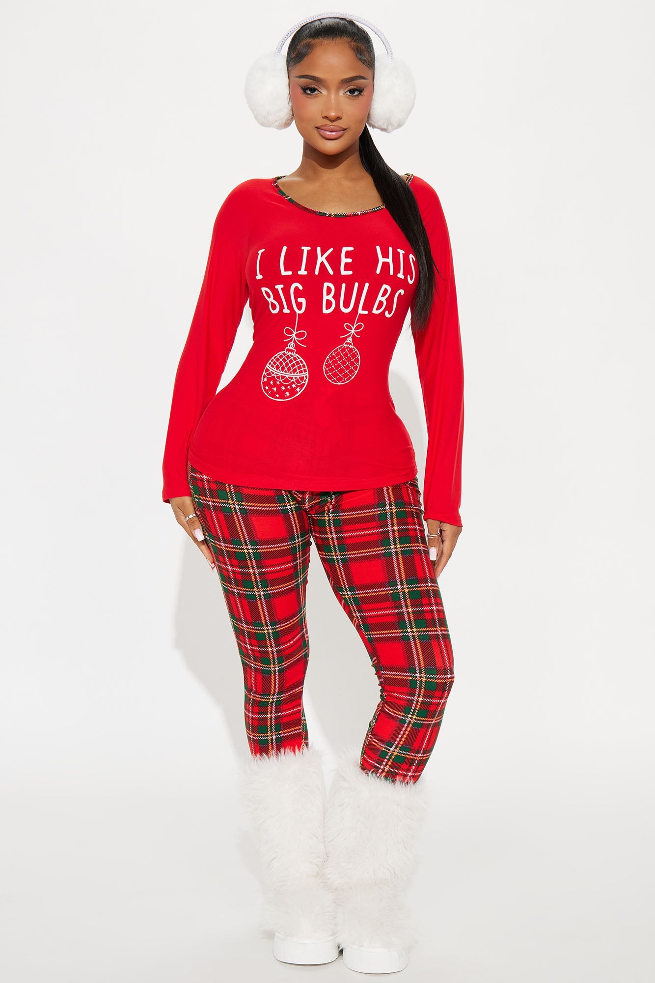 I Like His Bulbs PJ Pant Set - Red/combo