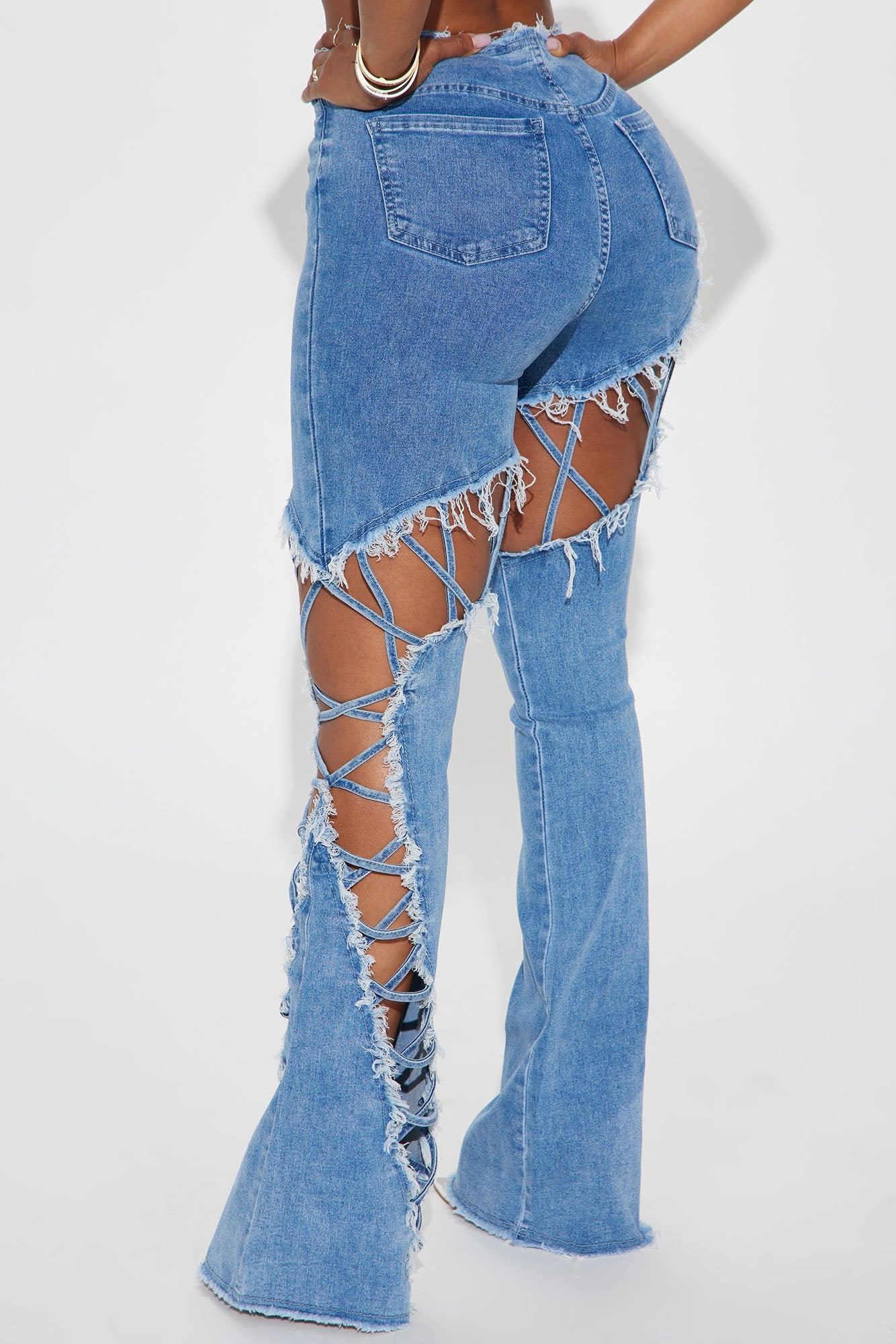 Problem Solved Stretch Lace Up Bootcut Jeans - Medium Wash