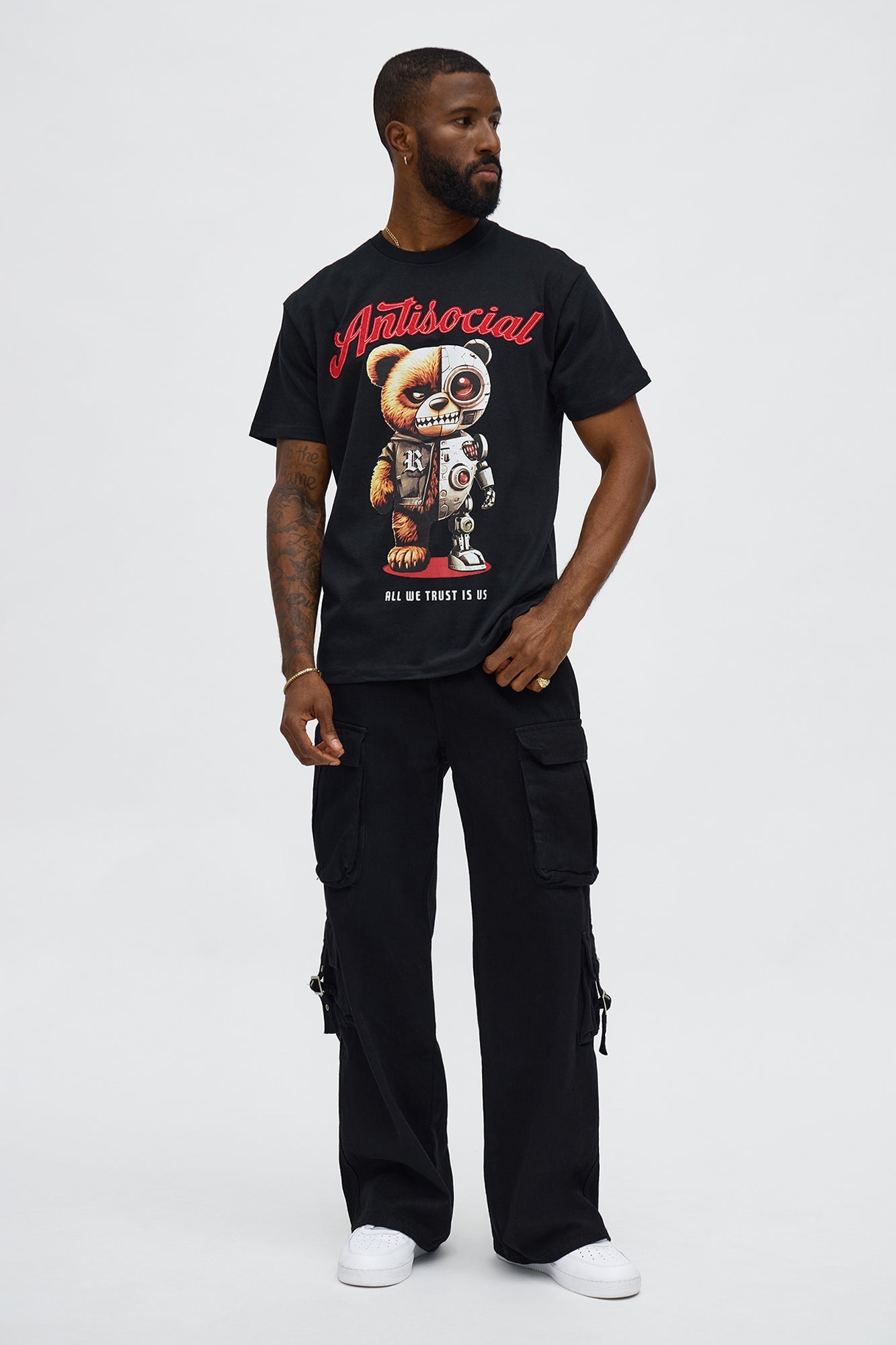 Antisocial Cyborg Bear Short Sleeve Tee - Black