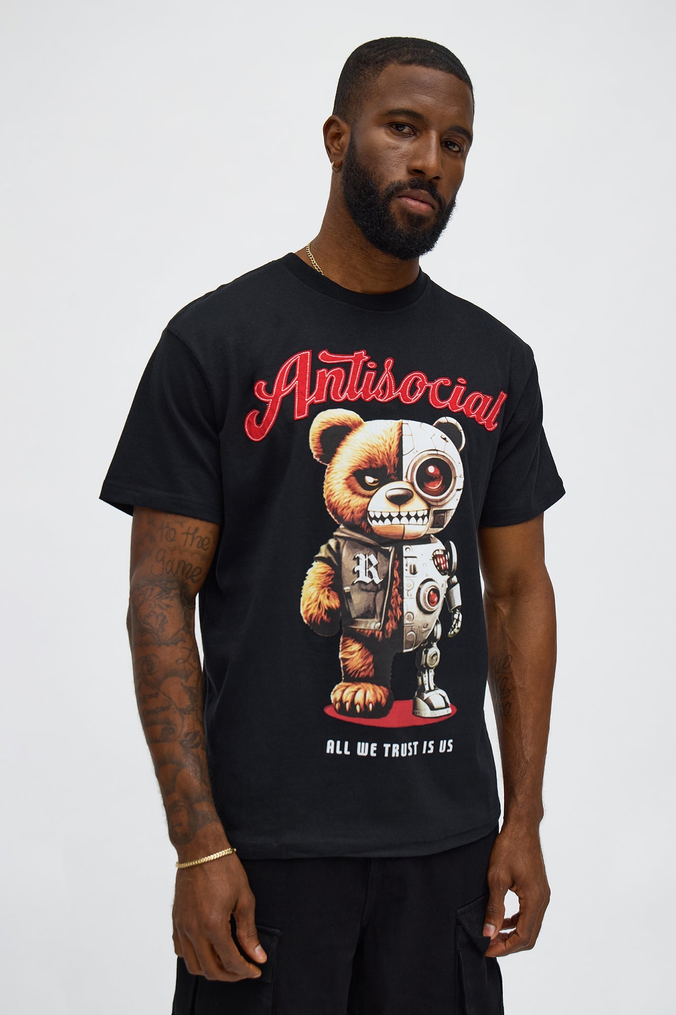 Antisocial Cyborg Bear Short Sleeve Tee - Black