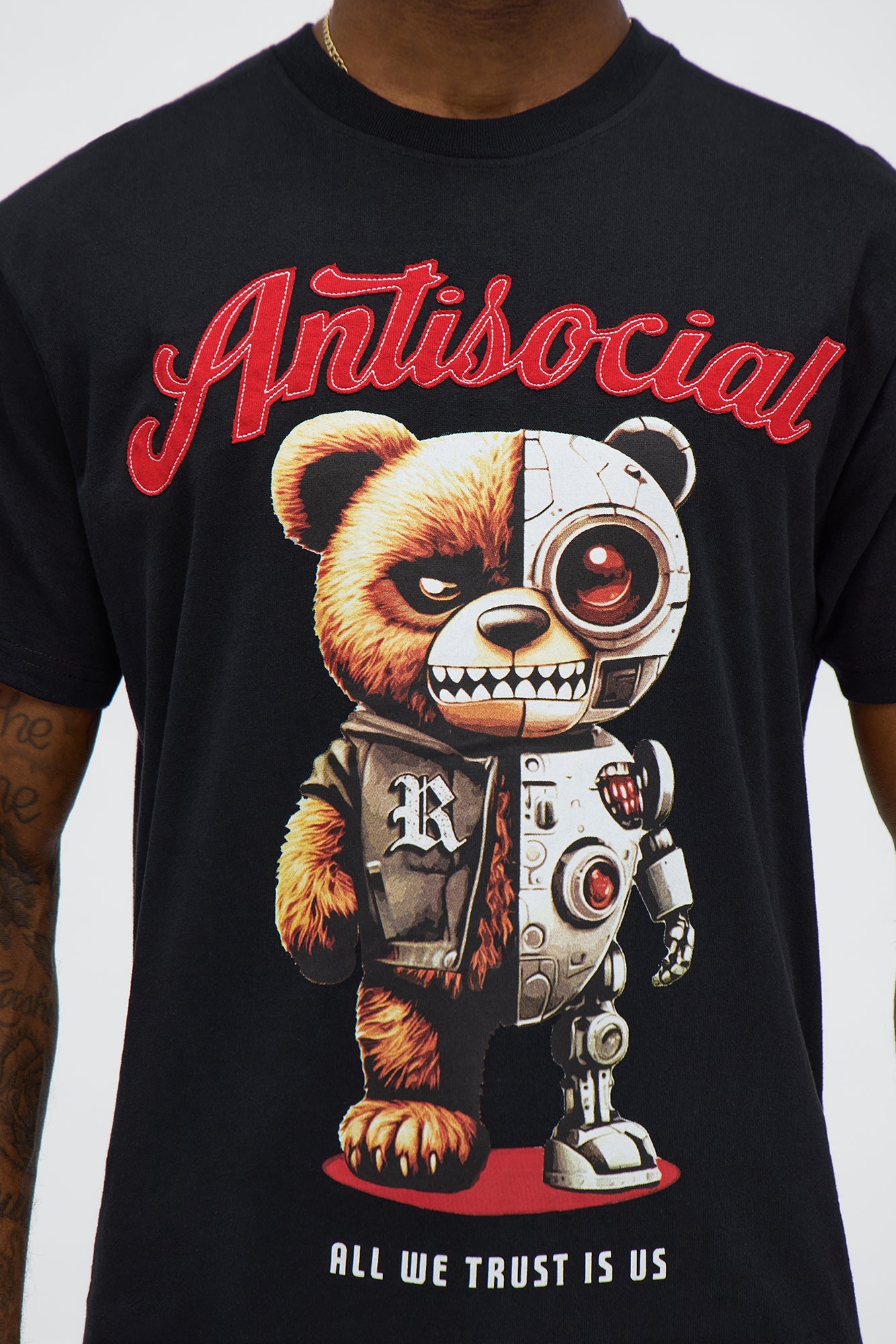 Antisocial Cyborg Bear Short Sleeve Tee - Black