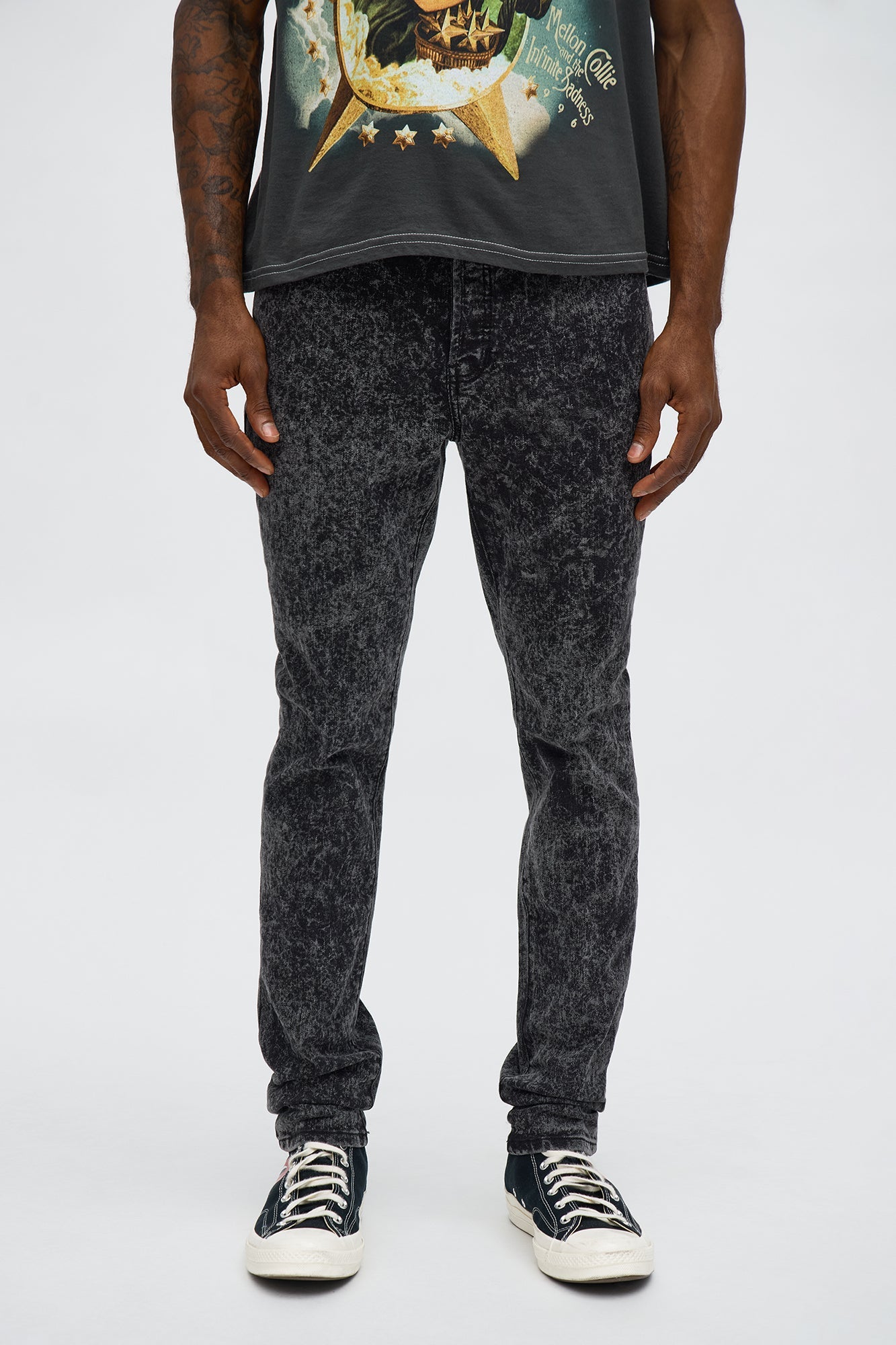 Stacked Skinny Acid Wash Jean - Acid Wash Black