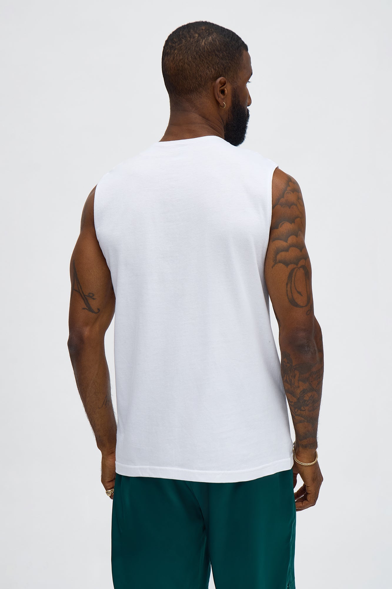 Sleeveless V Muscle Tee - White