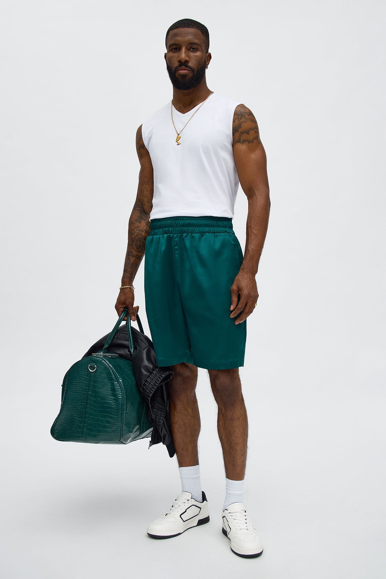Sleeveless V Muscle Tee - White