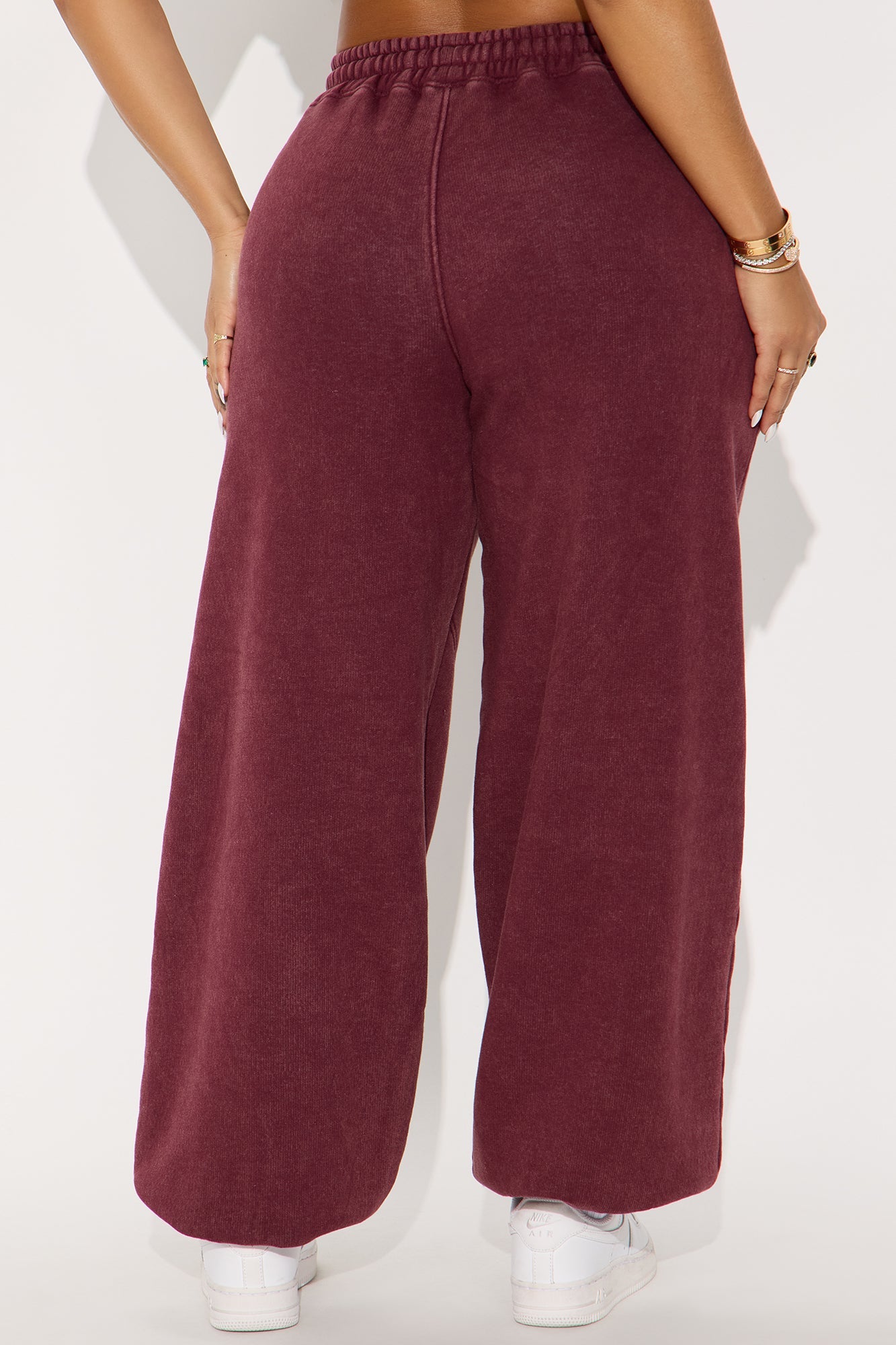 Kathleen Washed Fleece Lounge Jogger - Burgundy