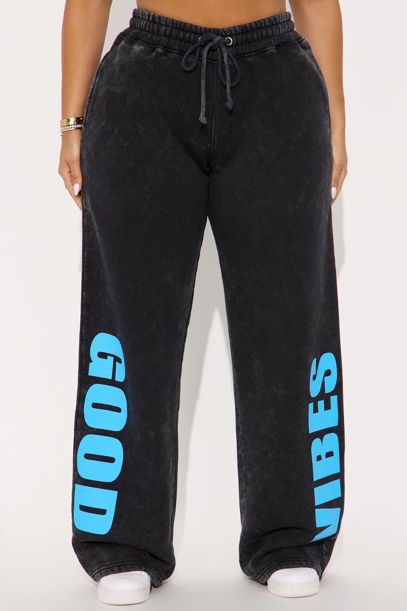 Good Vibes AF Washed Fleece Pants - Charcoal/combo