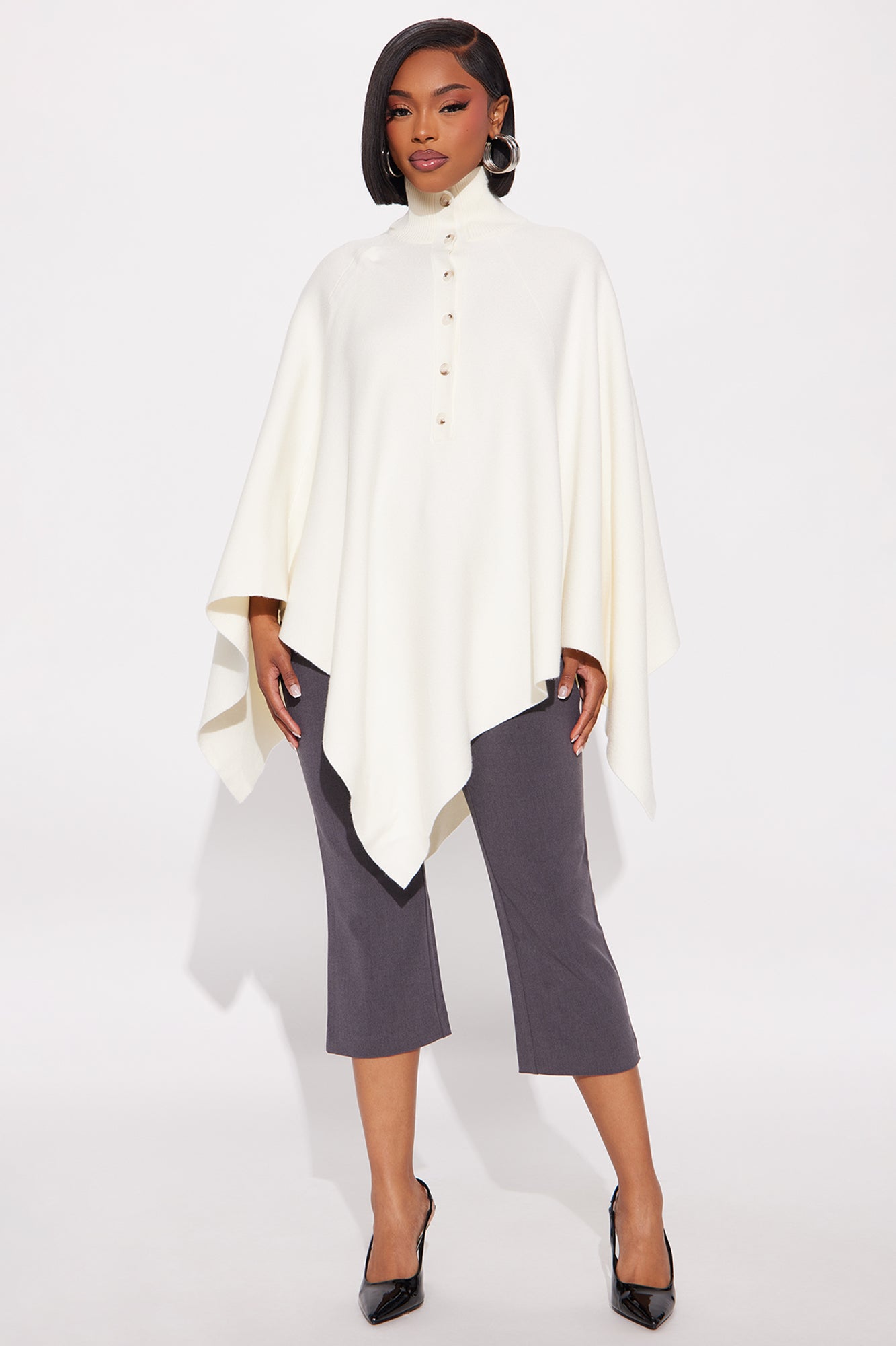 Not Blending In Turtle Neck Poncho - Ivory