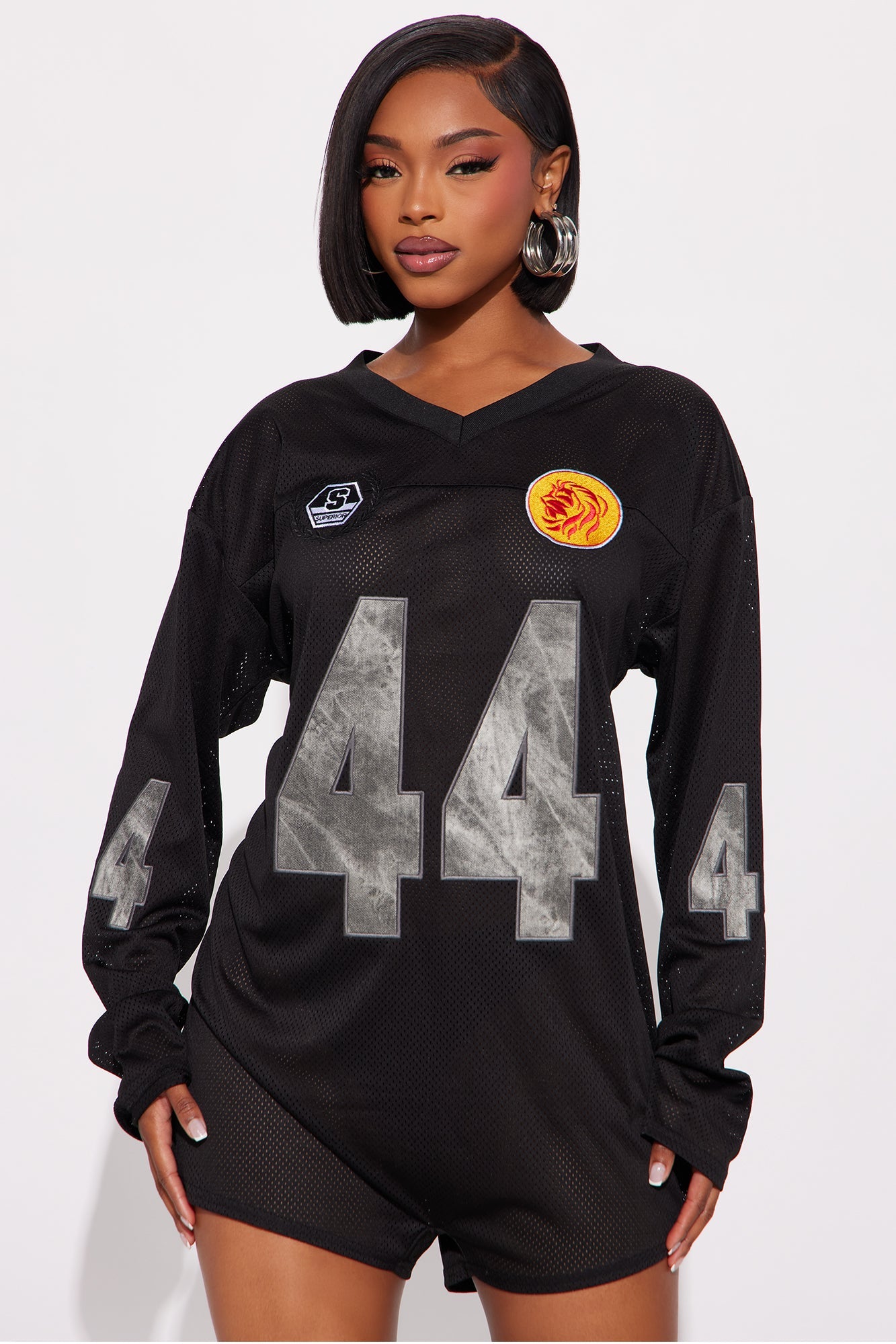 Game Time Jersey Long Sleeve Romper - Black