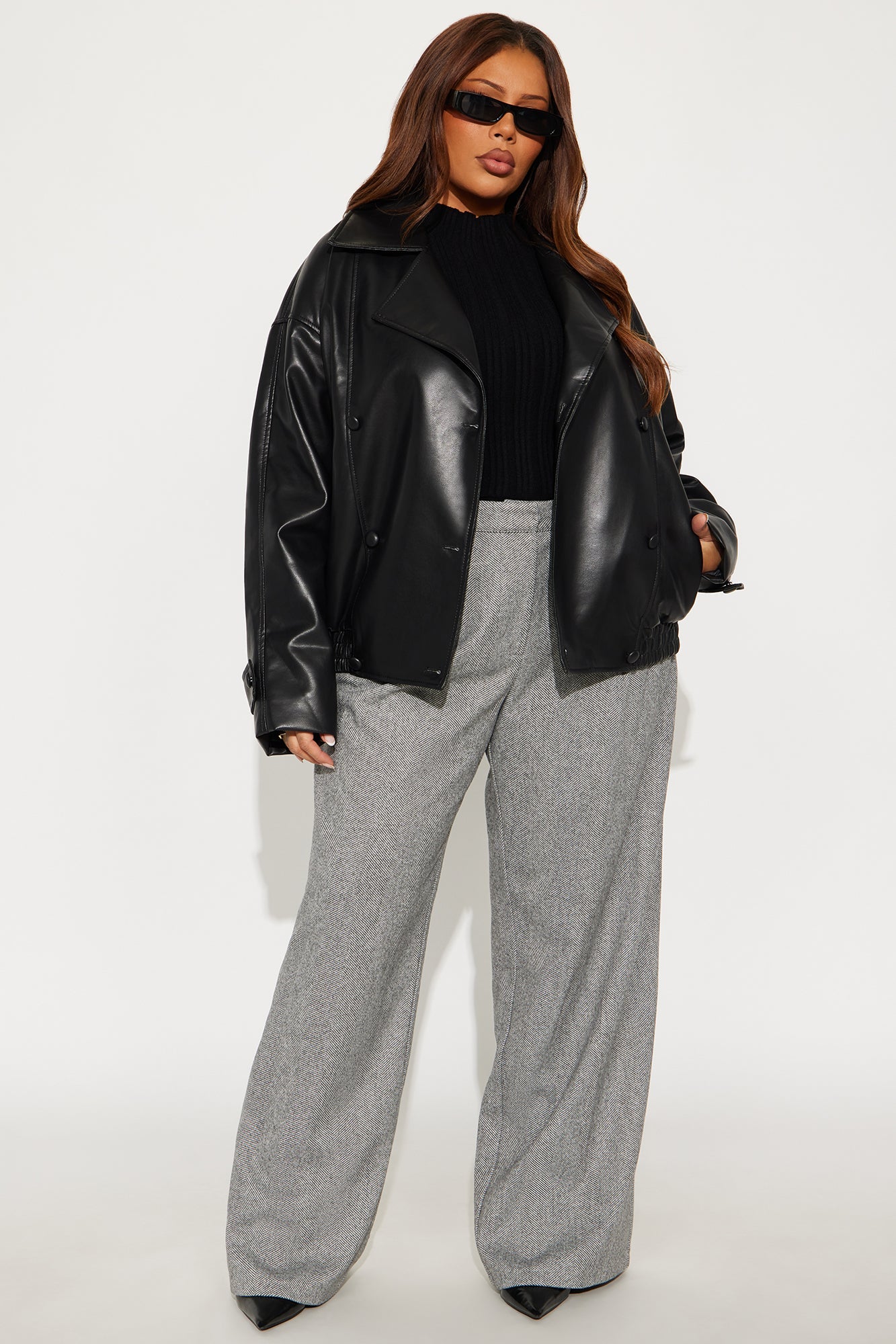 Valentina Faux Leather Oversized Bomber Jacket - Black