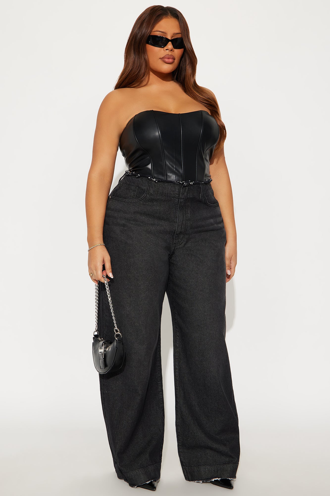 In Your Dreams Cut Off Waistband Baggy Jean - Black Wash