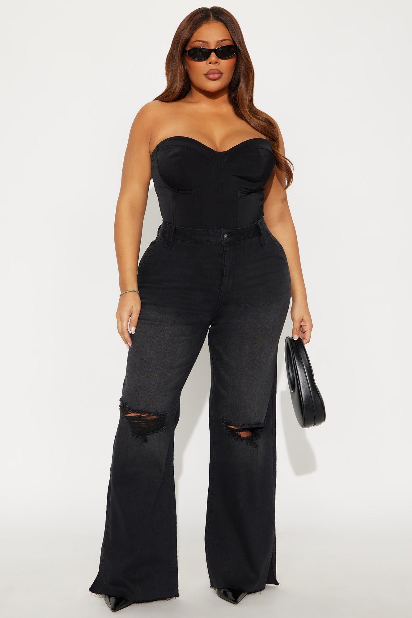 Doubling Down Ripped Flare Jeans - Black Wash