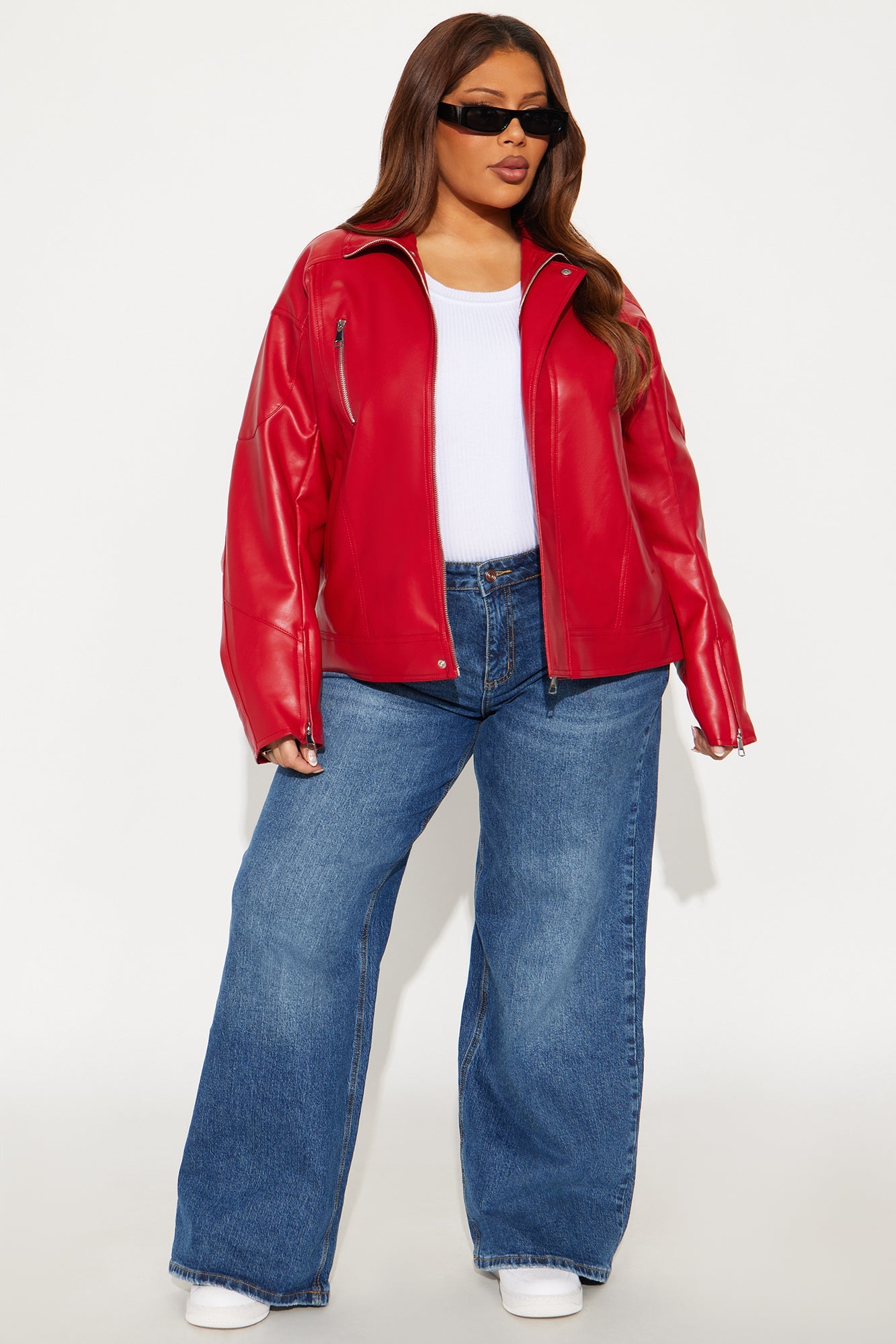 Loni Faux Leather Moto Jacket - Red
