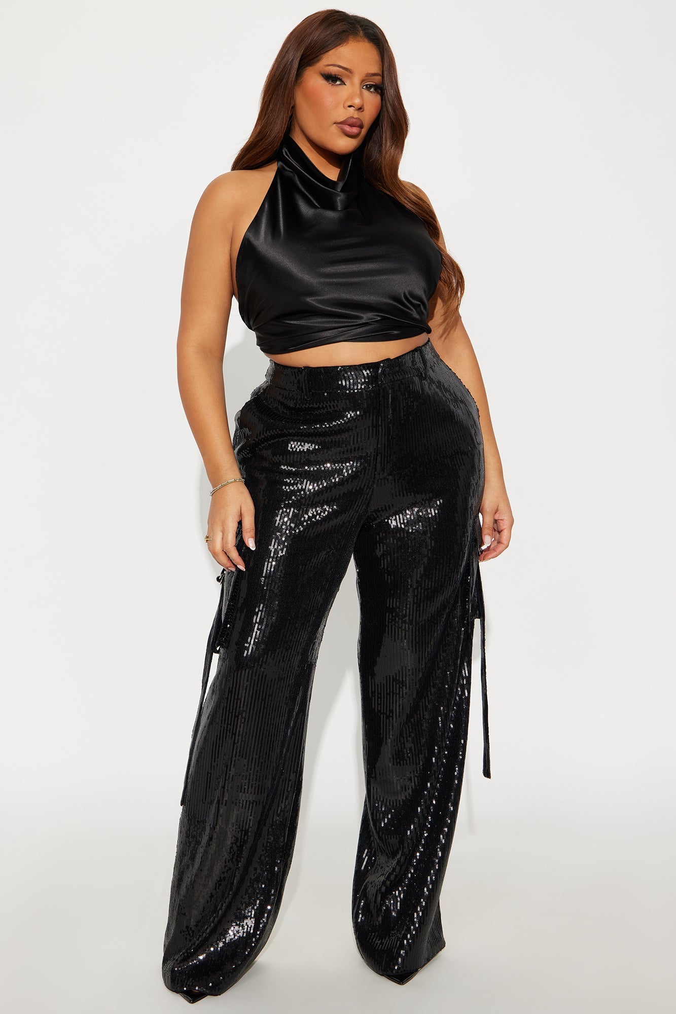 Sequin Babe High Rise Wide Leg Pant 33 - Black