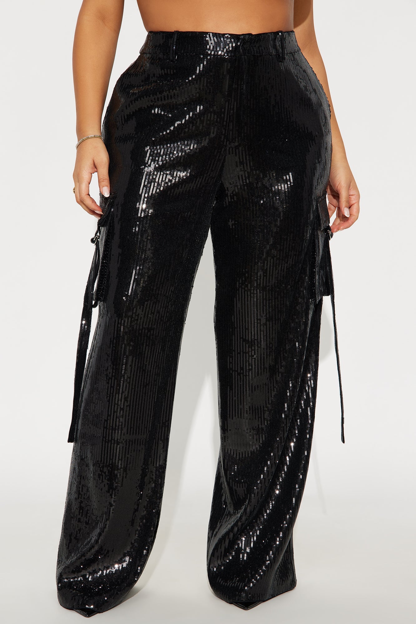 Sequin Babe High Rise Wide Leg Pant 33 - Black