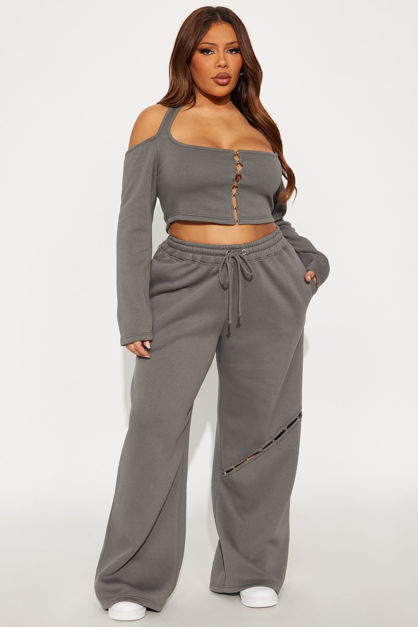Love Language Fleece Pant Set - Charcoal