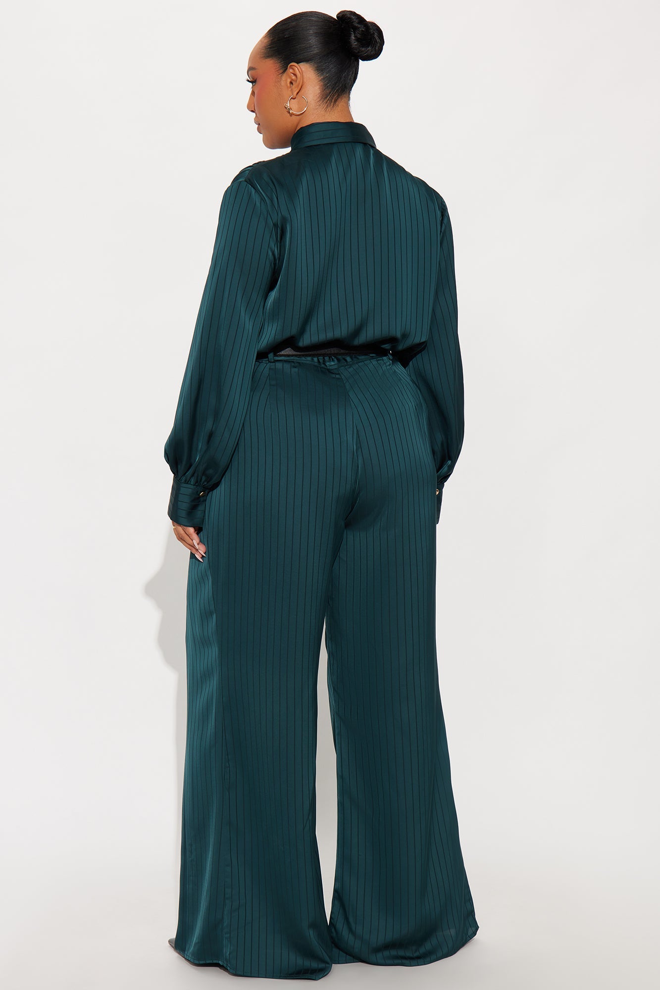 Emma Satin Pinstripe Pant Set - Hunter