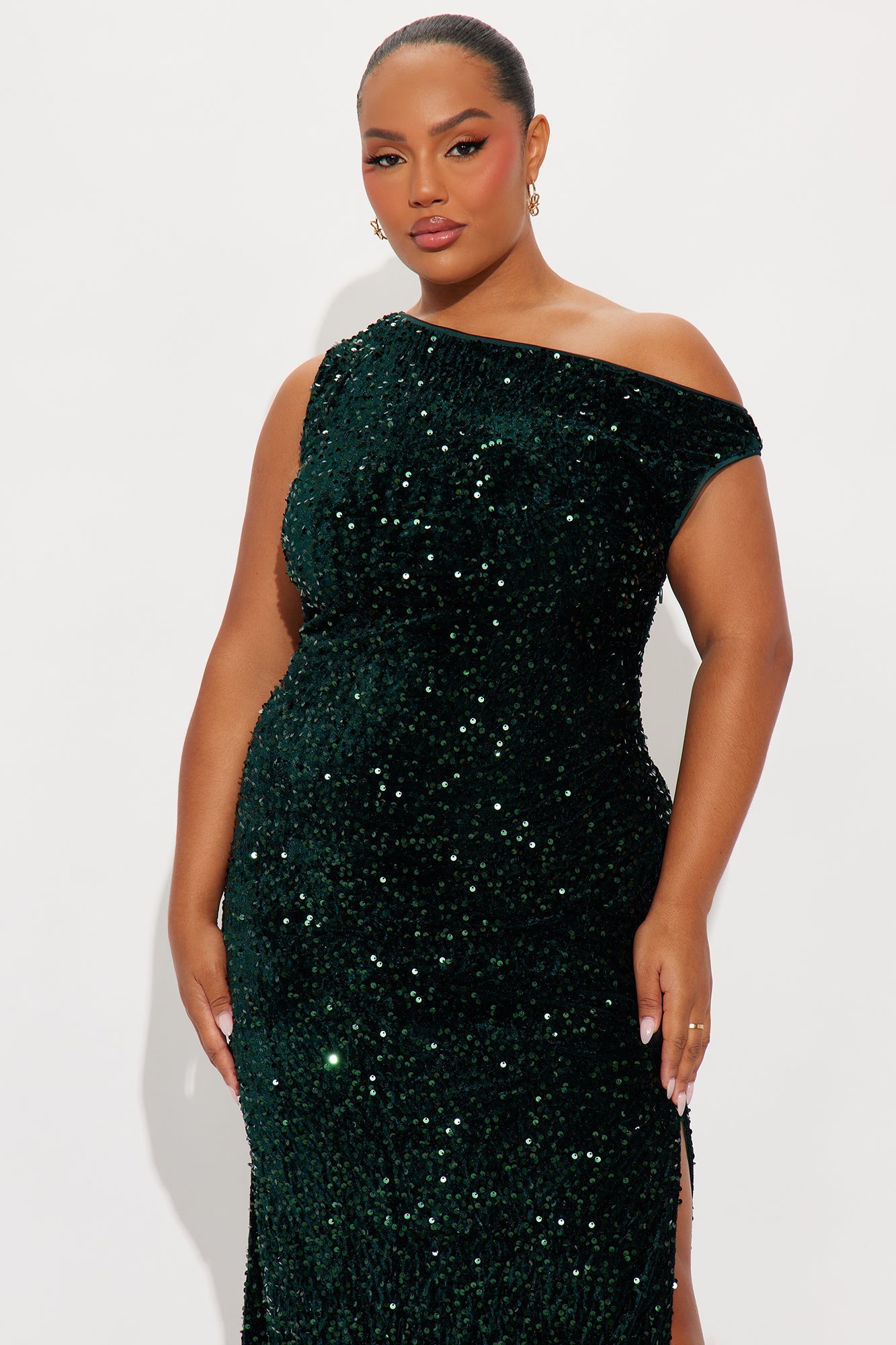 Paulina Off Shoulder Sequin Gown - Hunter