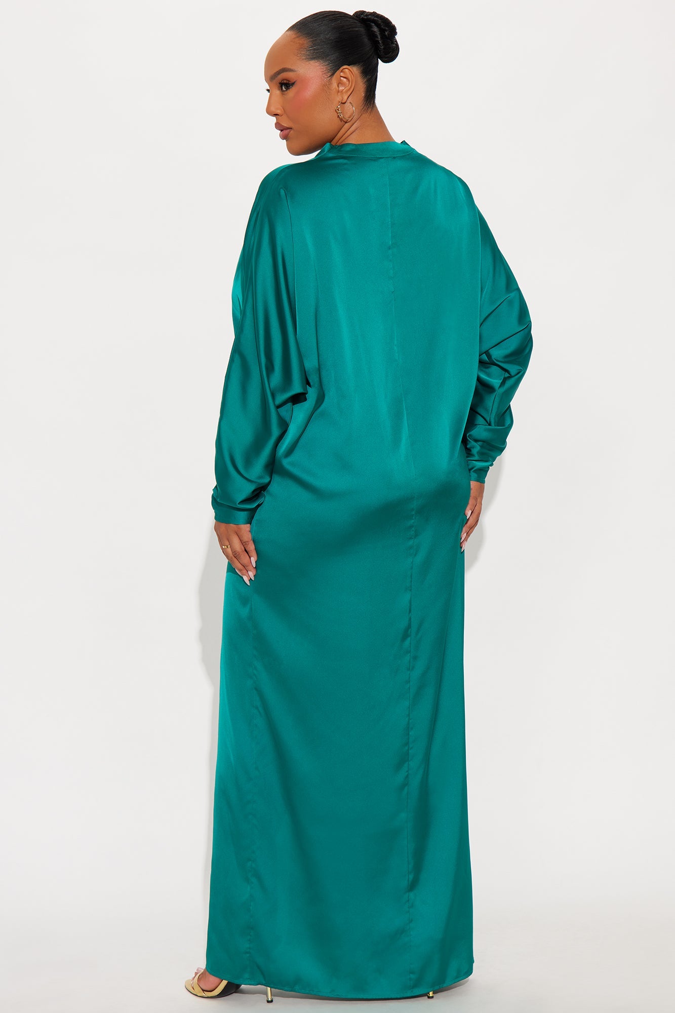 Bejeweled Pleated Satin Maxi Dress - Emerald