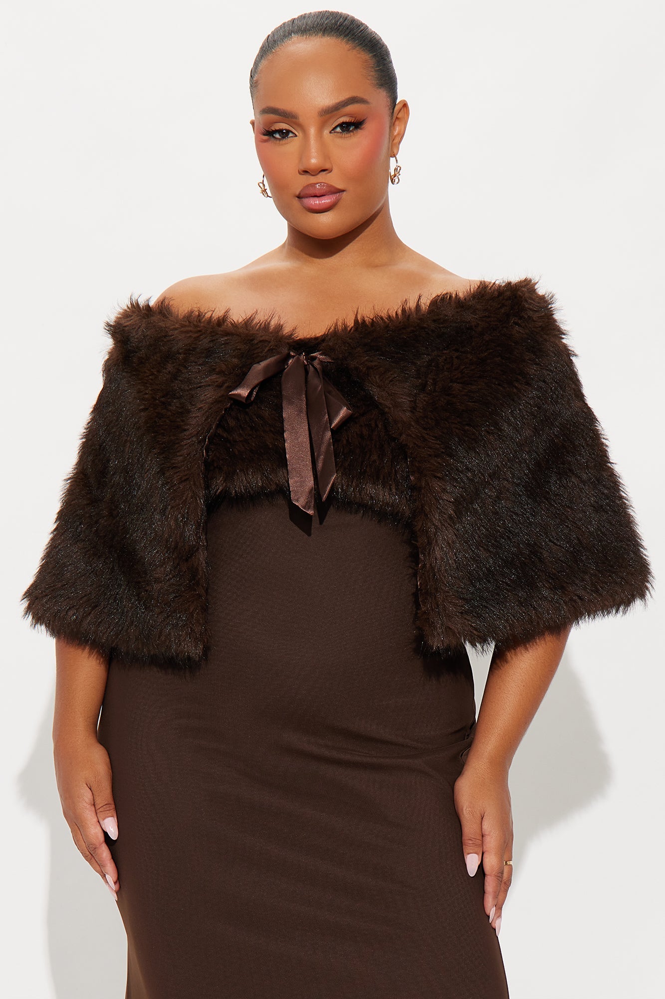 Glam Theory 2 Piece Faux Fur Gown - Chocolate