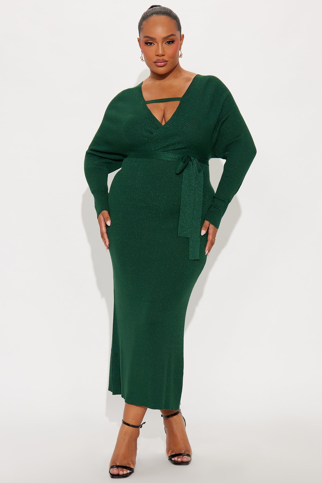 Gia Glitter Sweater Midi Dress - Hunter Green