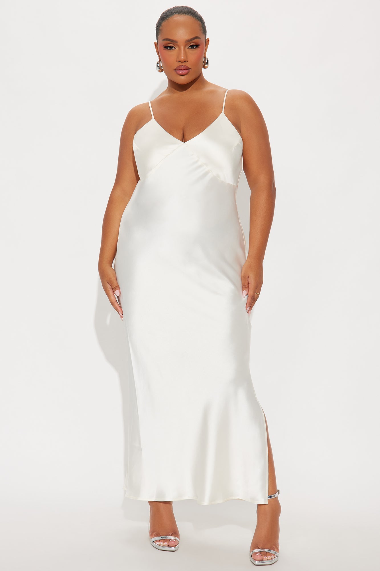 Warm Kiss Satin Sweater Maxi Dress Set - Cream