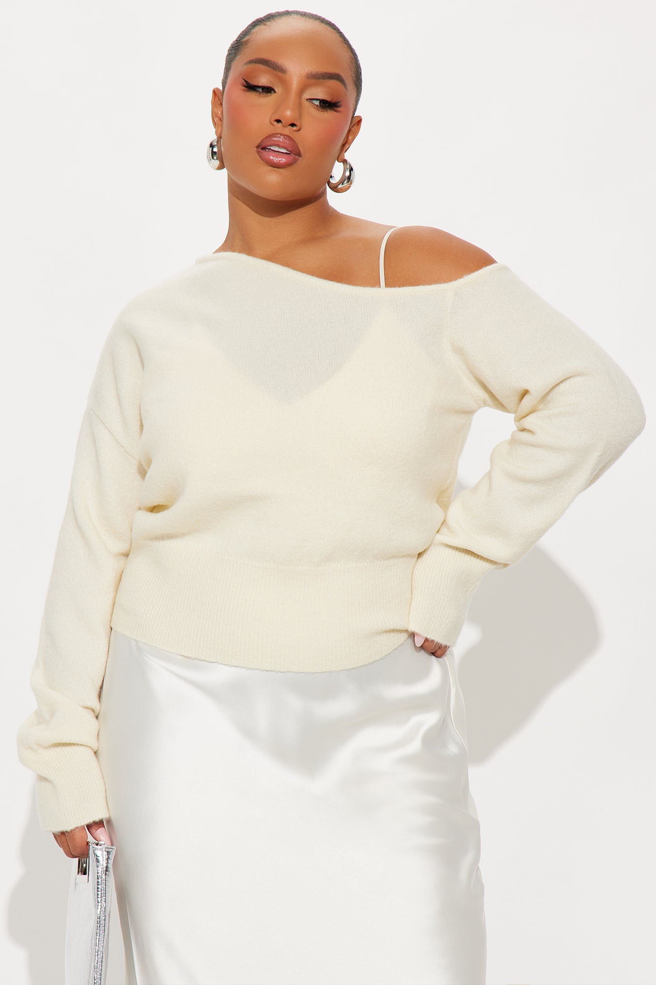 Warm Kiss Satin Sweater Maxi Dress Set - Cream