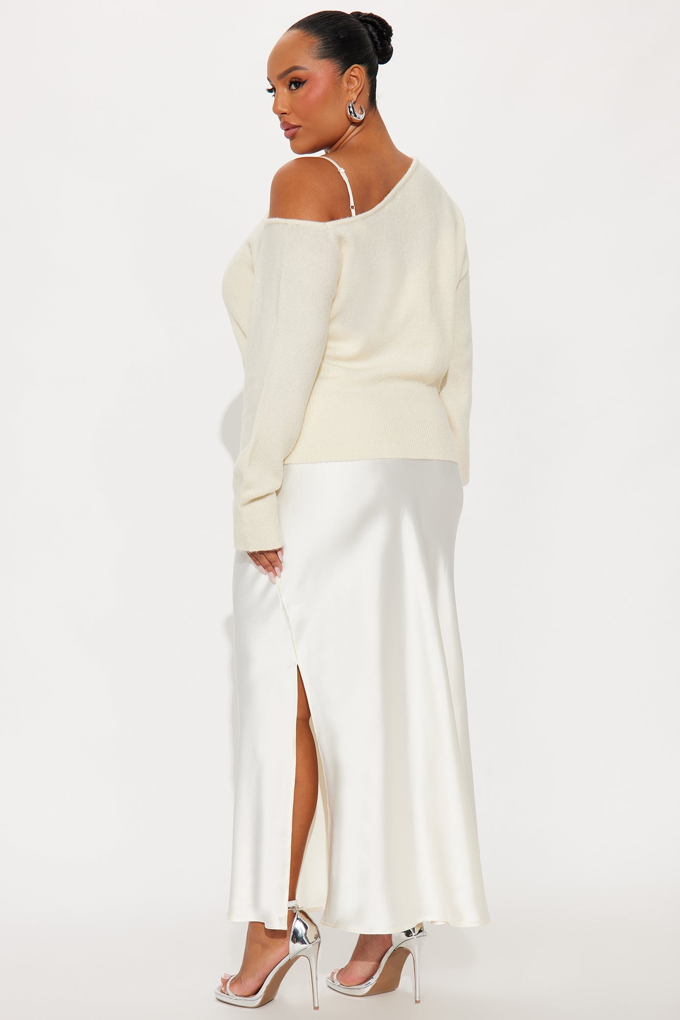 Warm Kiss Satin Sweater Maxi Dress Set - Cream