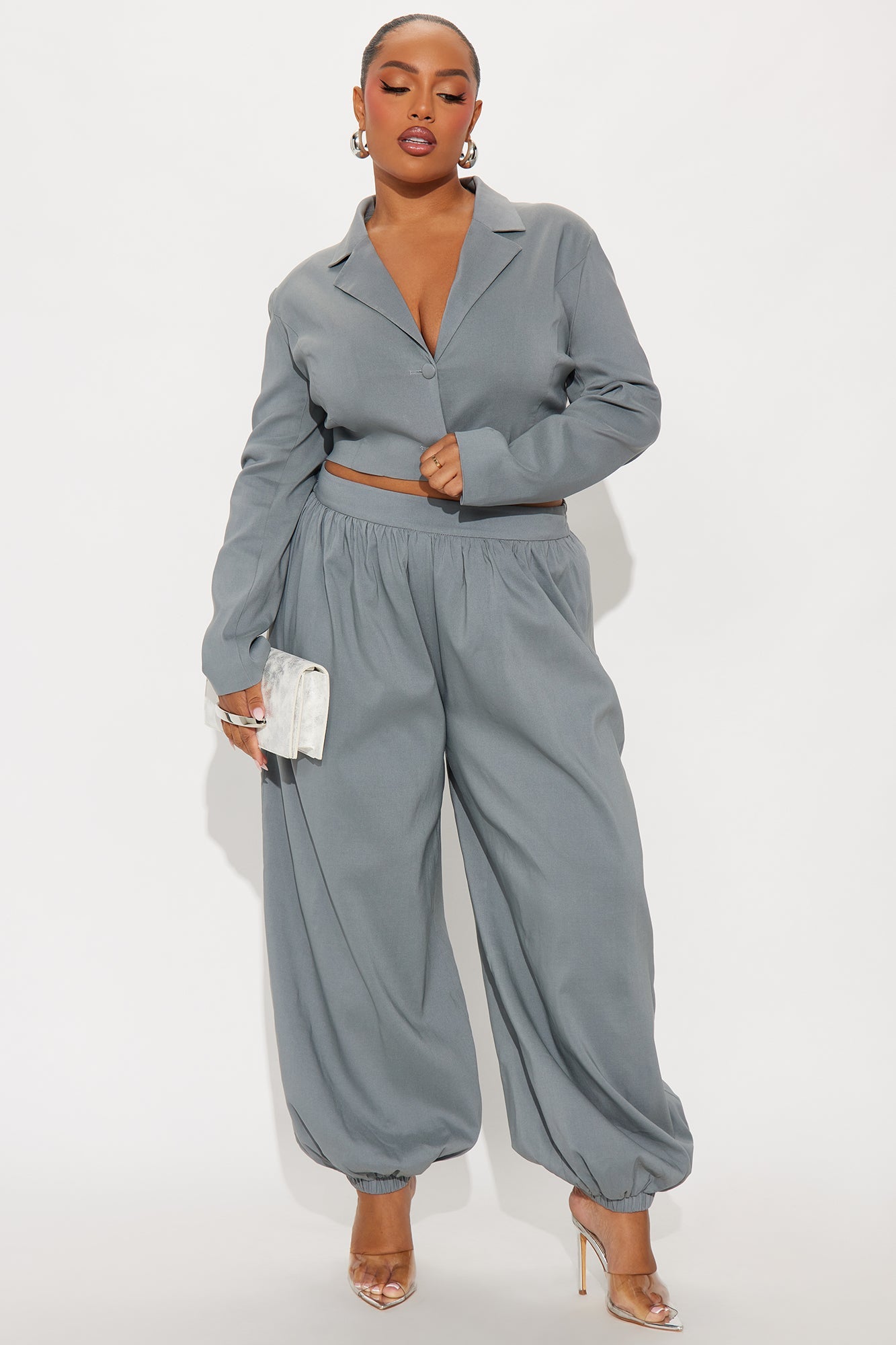 Shes In Charge Balloon Pant Set - Grey
